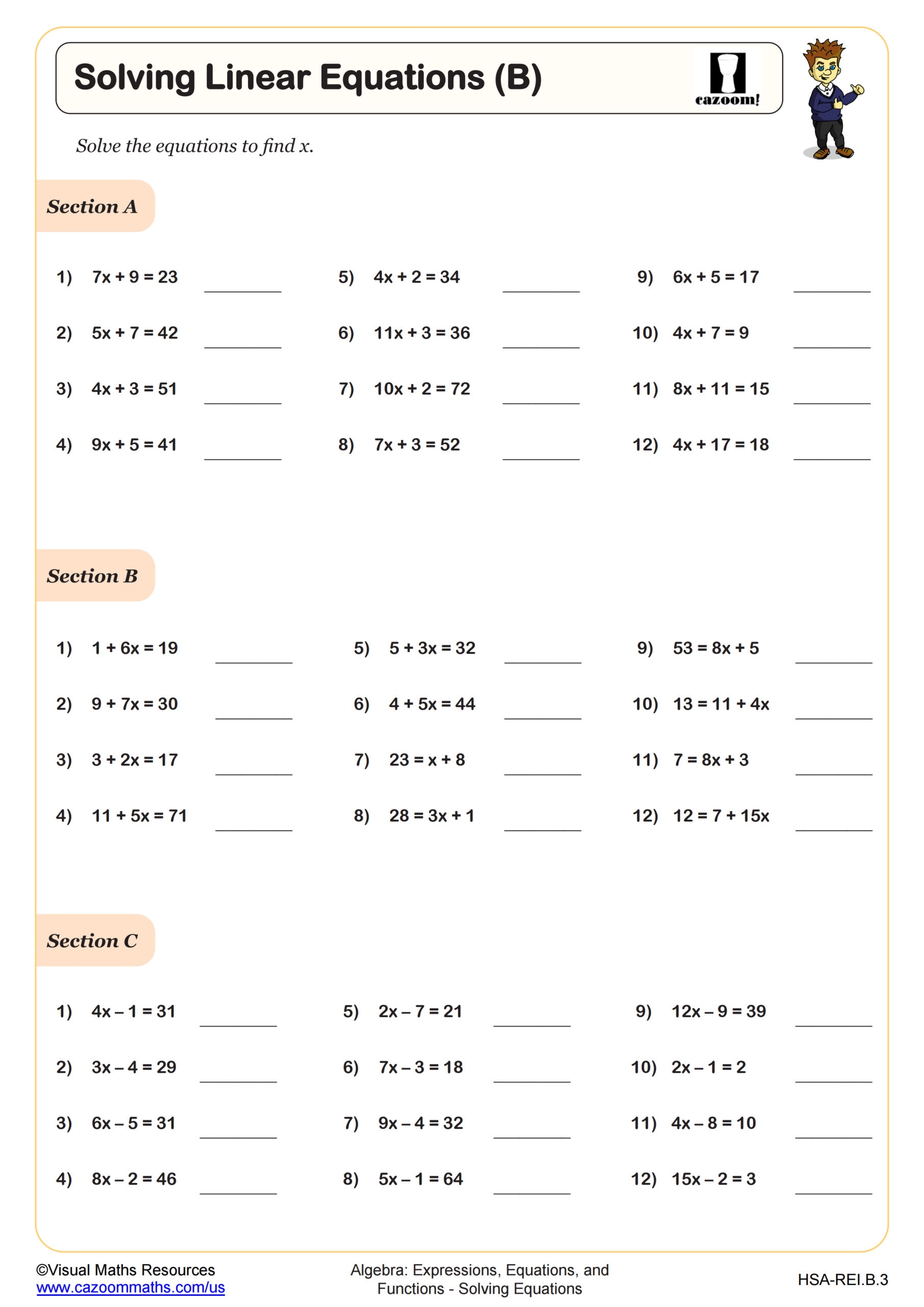 algebra math worksheets