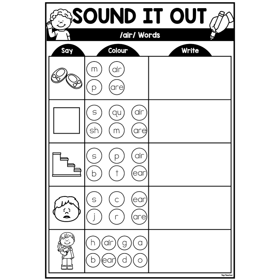 Sound Button Spelling Worksheet air Top Teacher