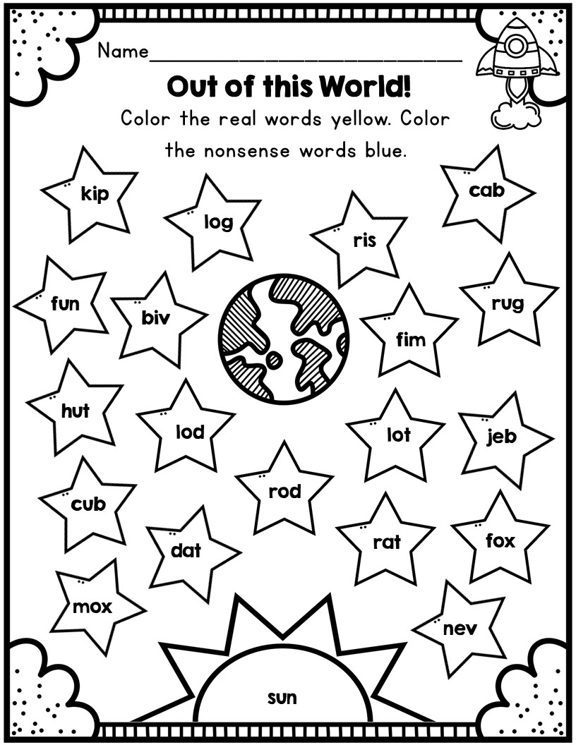 Space Themed Worksheets For Kinder Nonsense Words Made By Teachers