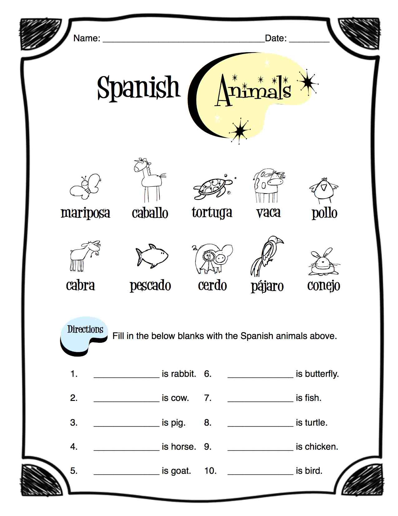 free printable spanish worksheets