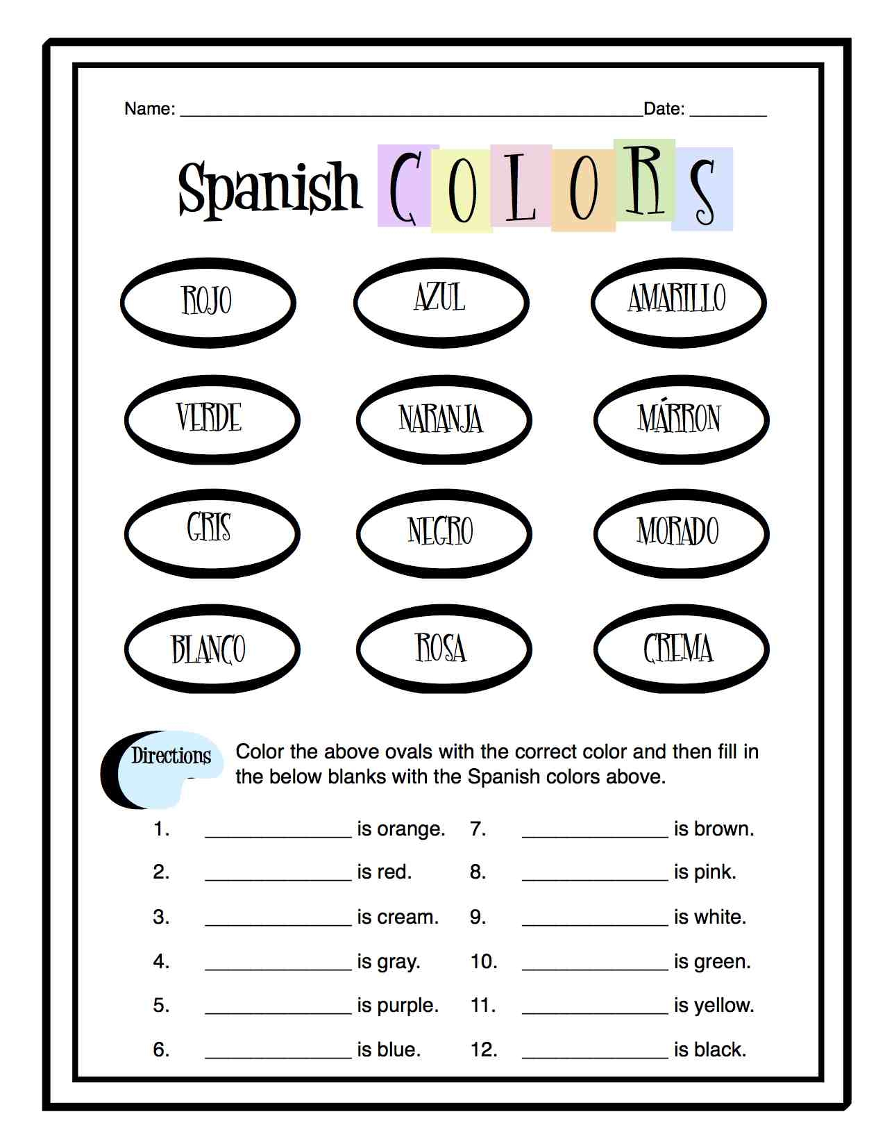 spanish worksheets for preschool
