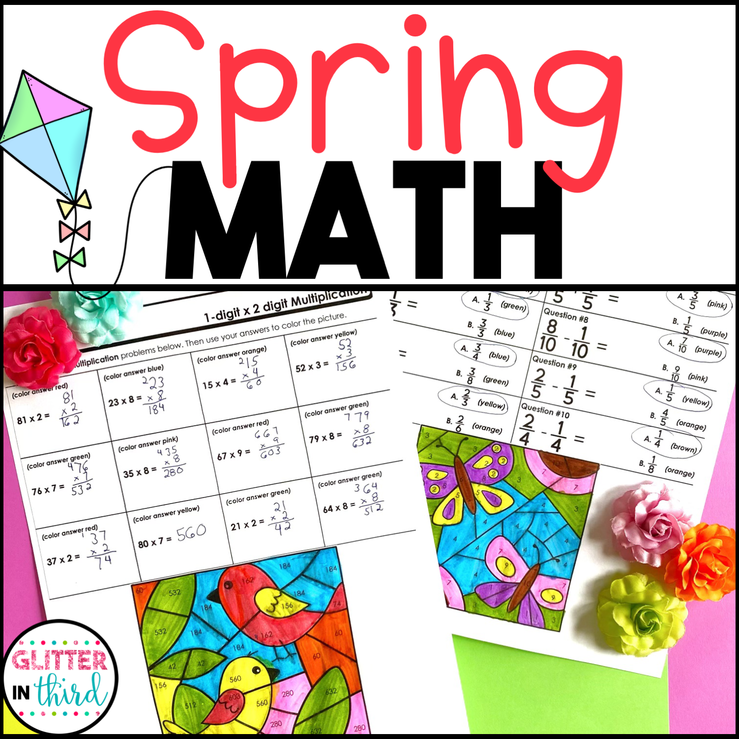 Spring Math Worksheets No Prep Color By Number Glitter In Third Spring Math Worksheets No Prep Color By Number Glitter In Third