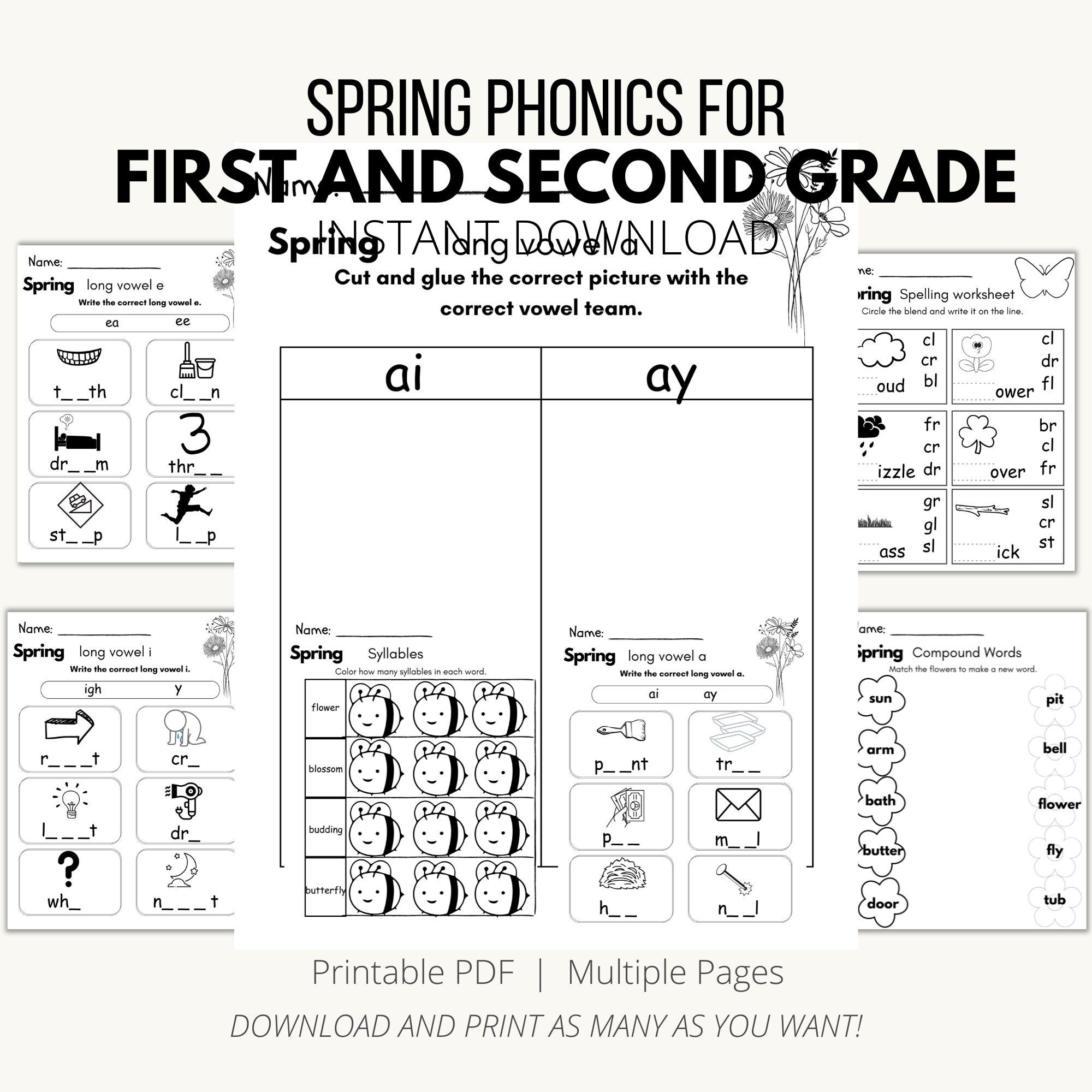 Spring Phonics Worksheets First Second Grade PDF Etsy