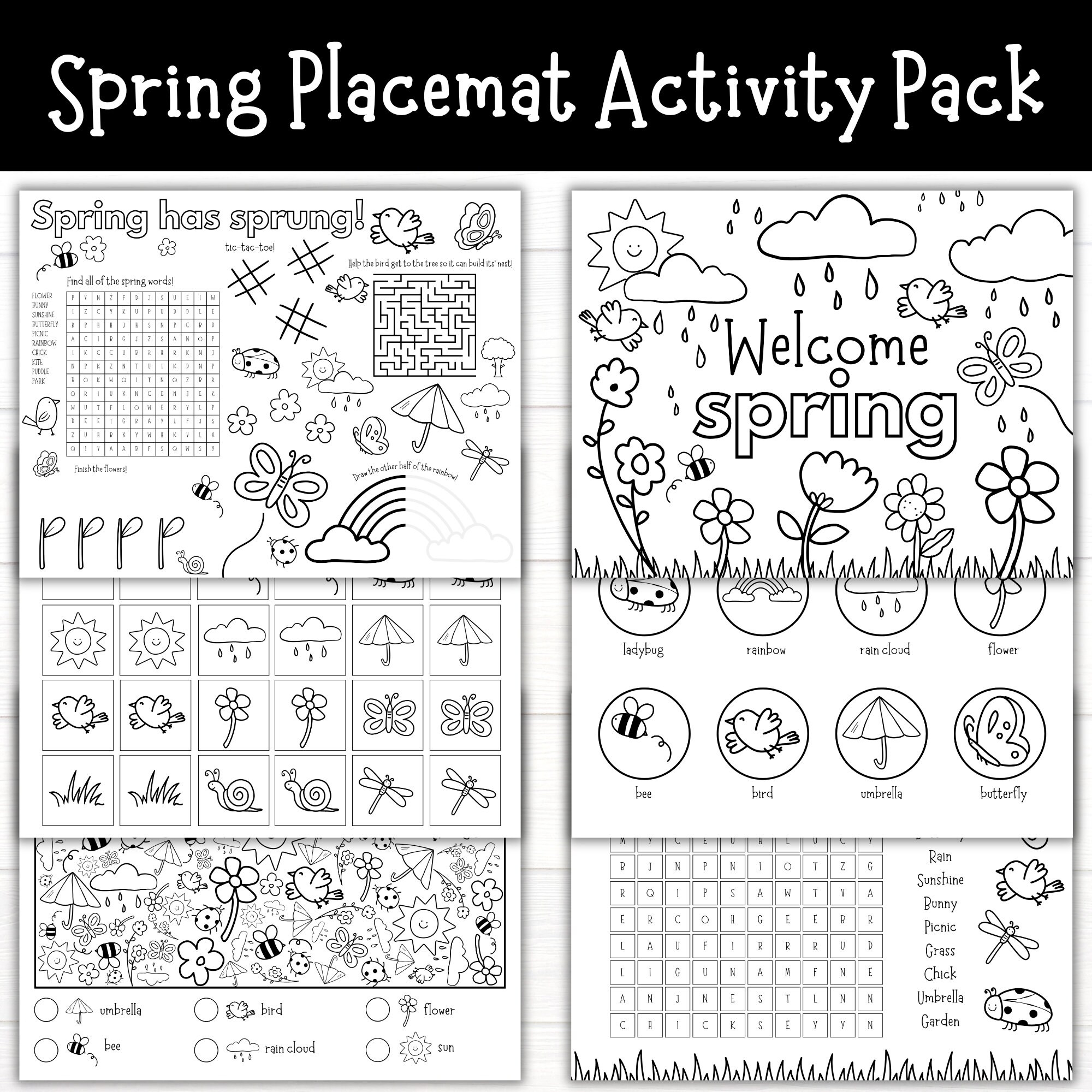 Spring Placemat Activity Pack Printable Spring Activities For Kids Printable Spring Worksheets Spring Printables Spring Bundle Etsy