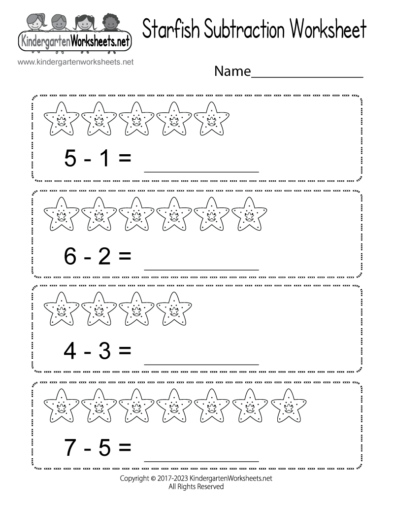 Starfish Subtraction Worksheet Free Printable Digital PDF