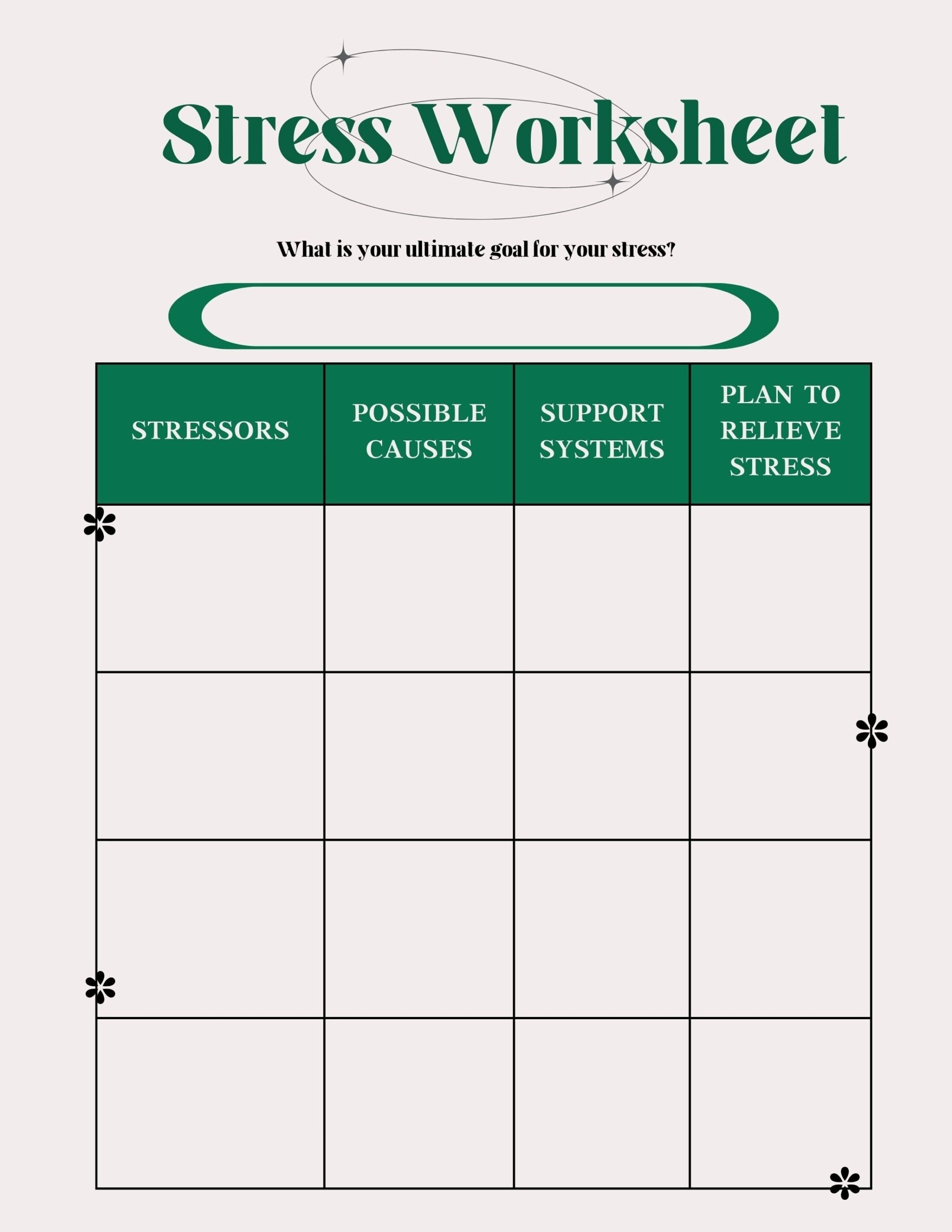 Stress Management Worksheet Etsy