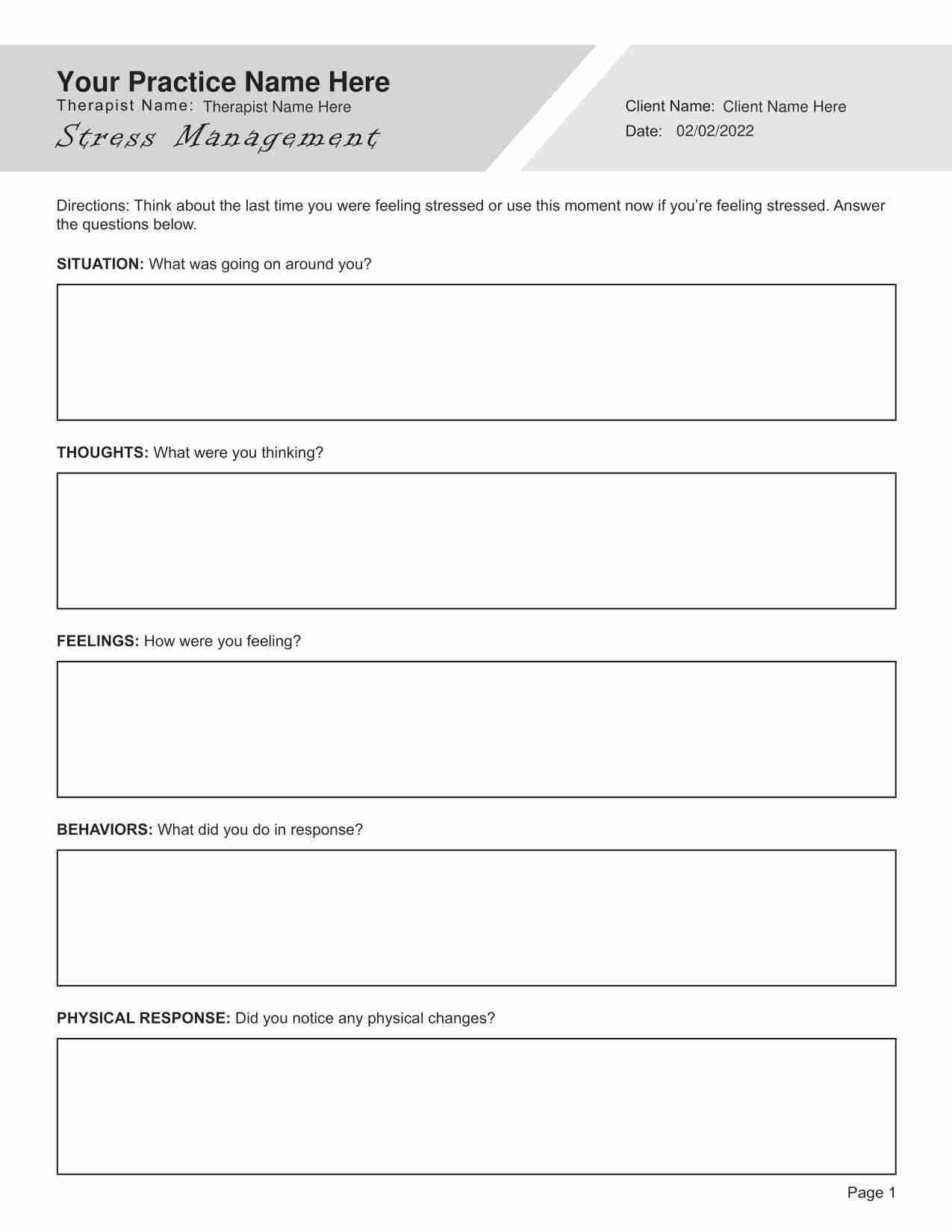 Stress Management Worksheet PDF TherapyByPro