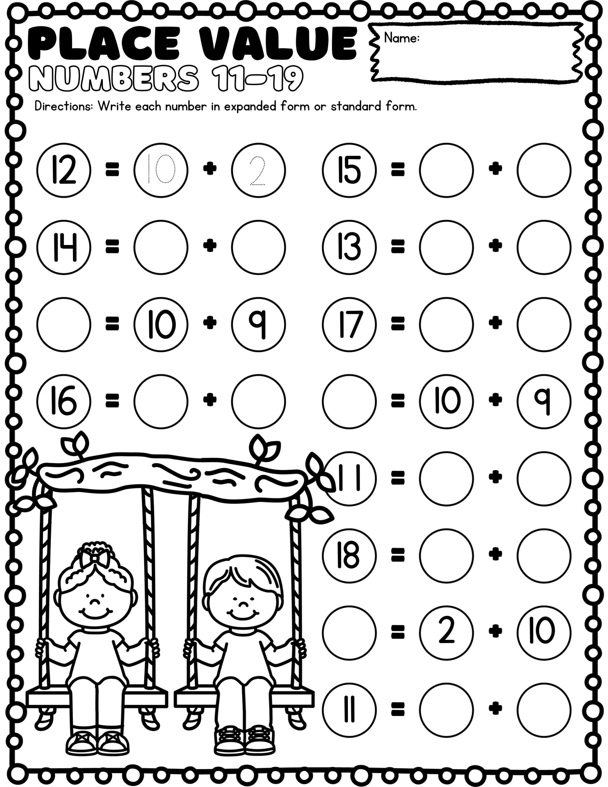 Subitizing Numbers 11 19 Math Worksheets Classful