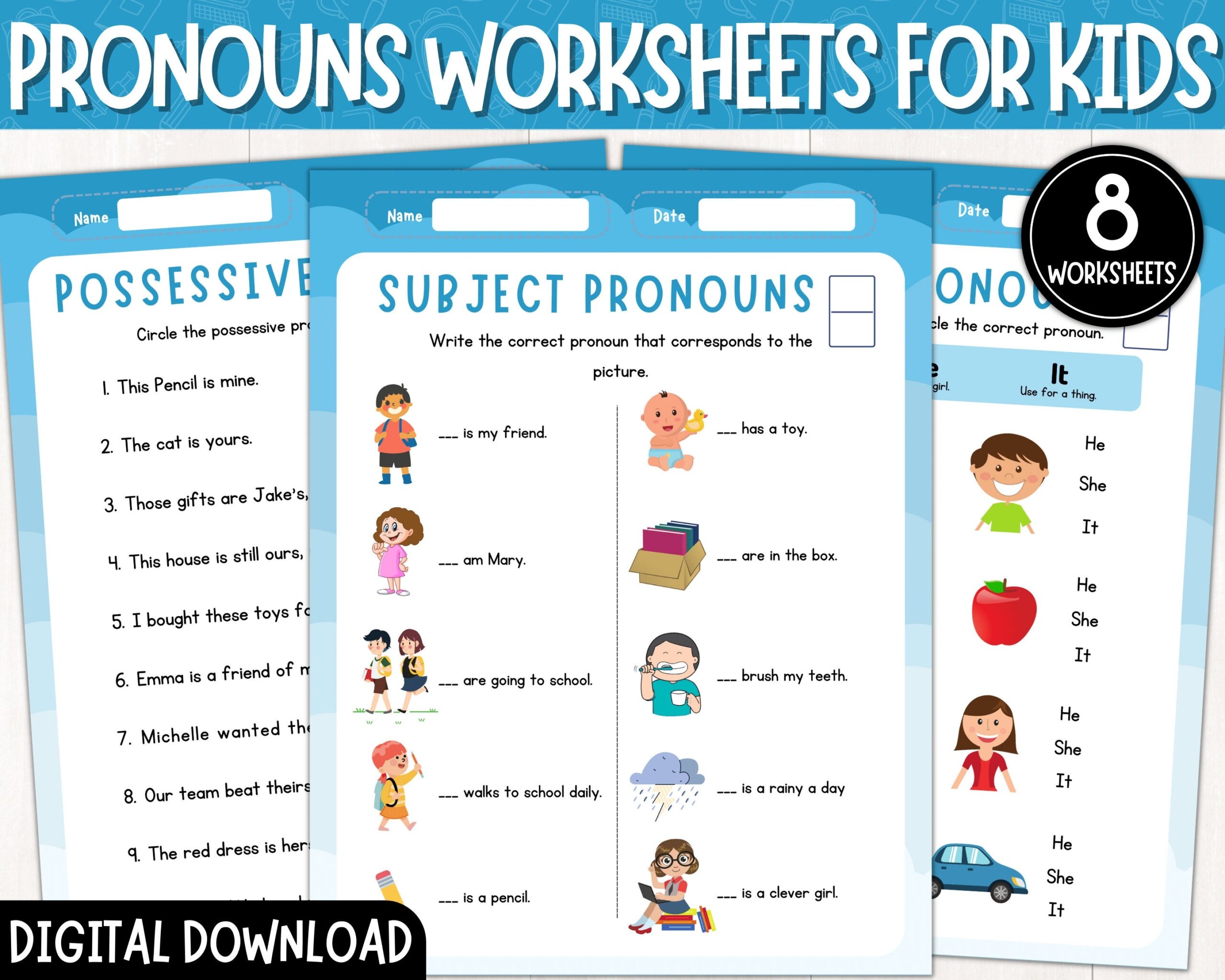 Subject Object And Possessive Pronouns Printable Worksheets Pronouns Grammar Activities Subject Pronouns Worksheets Object Pronouns Etsy