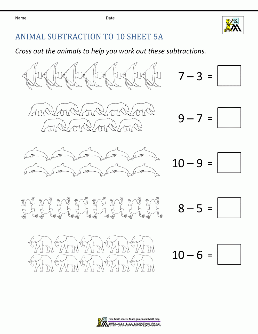 Subtraction To 10 Worksheets Subtraction To 10 Worksheets