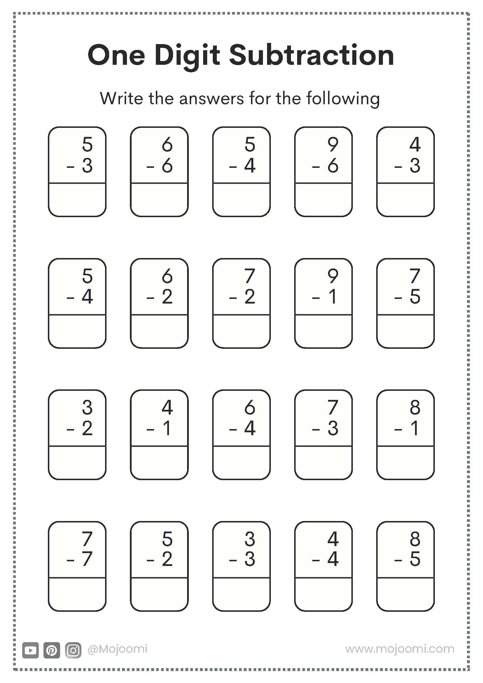 Subtraction Worksheet For Kids Early Math Practice Printable PDF 20 A4 Pages Etsy New Zealand