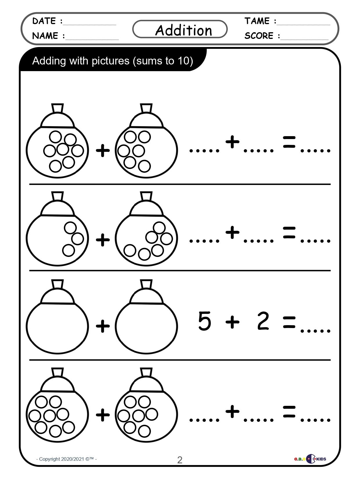 Summer Math Worksheets Vertical Addition With Objects Sums To 20 Made By Teachers