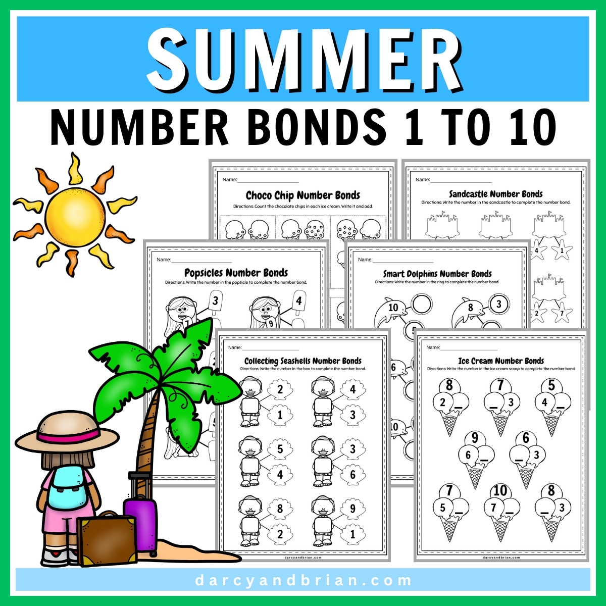 Summer Number Bonds 1 10 Worksheets For Preschoolers
