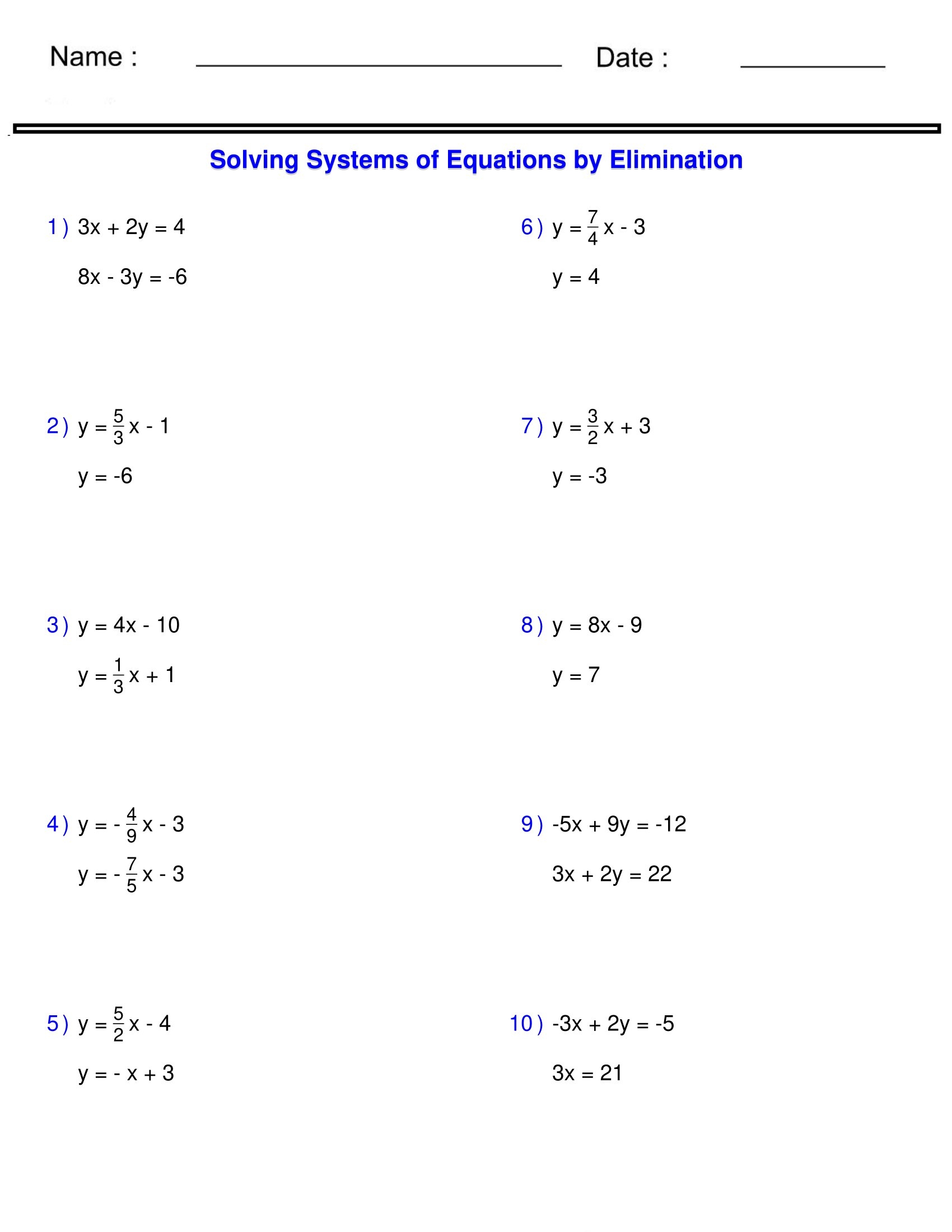Systems Of Equations Solving Two Variable Systems Of Equations By Elimination Made By Teachers