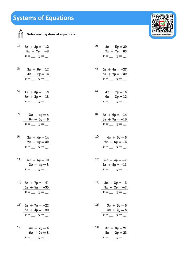 Systems Of Equations Worksheets