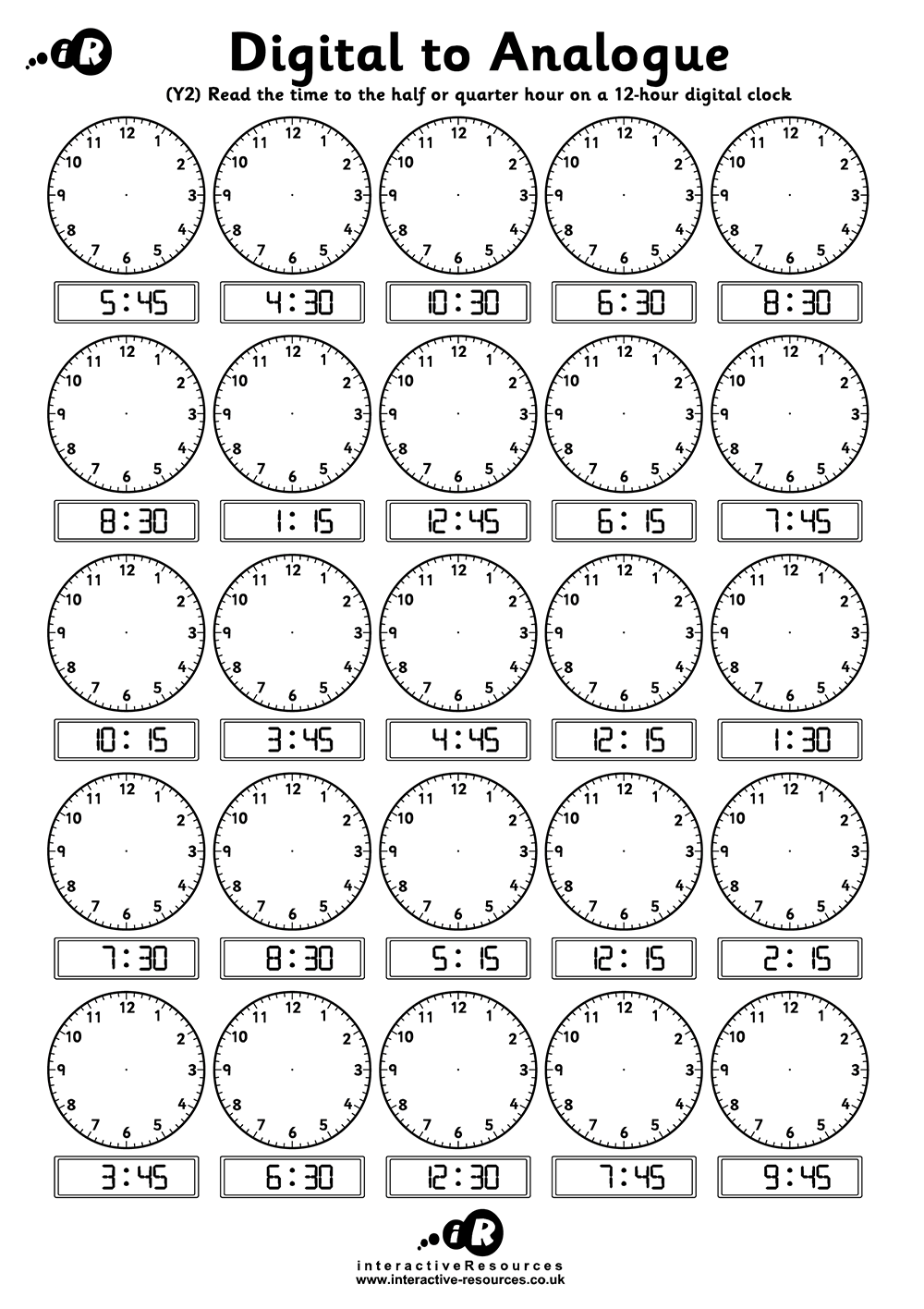 Teaching Time Free Telling Time Worksheets