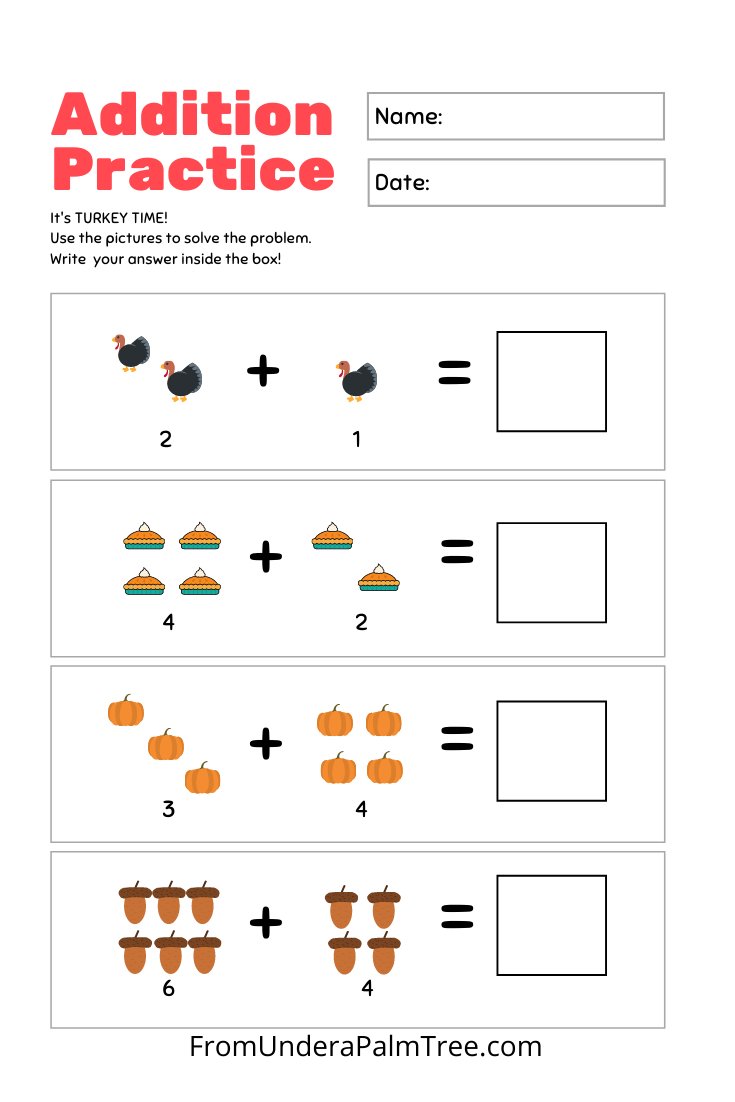 Thanksgiving Kindergarten Worksheet Pack From Under A Palm Tree