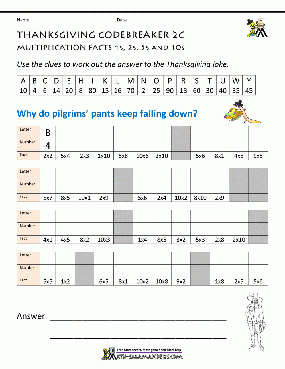 Thanksgiving Math Worksheets 2nd Grade