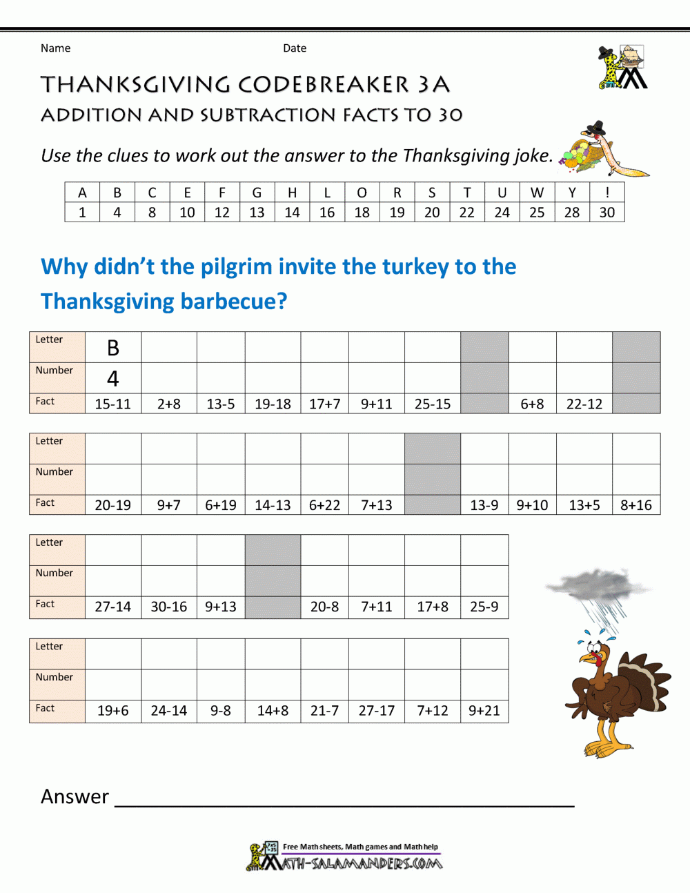 Thanksgiving Math Worksheets 3rd Grade