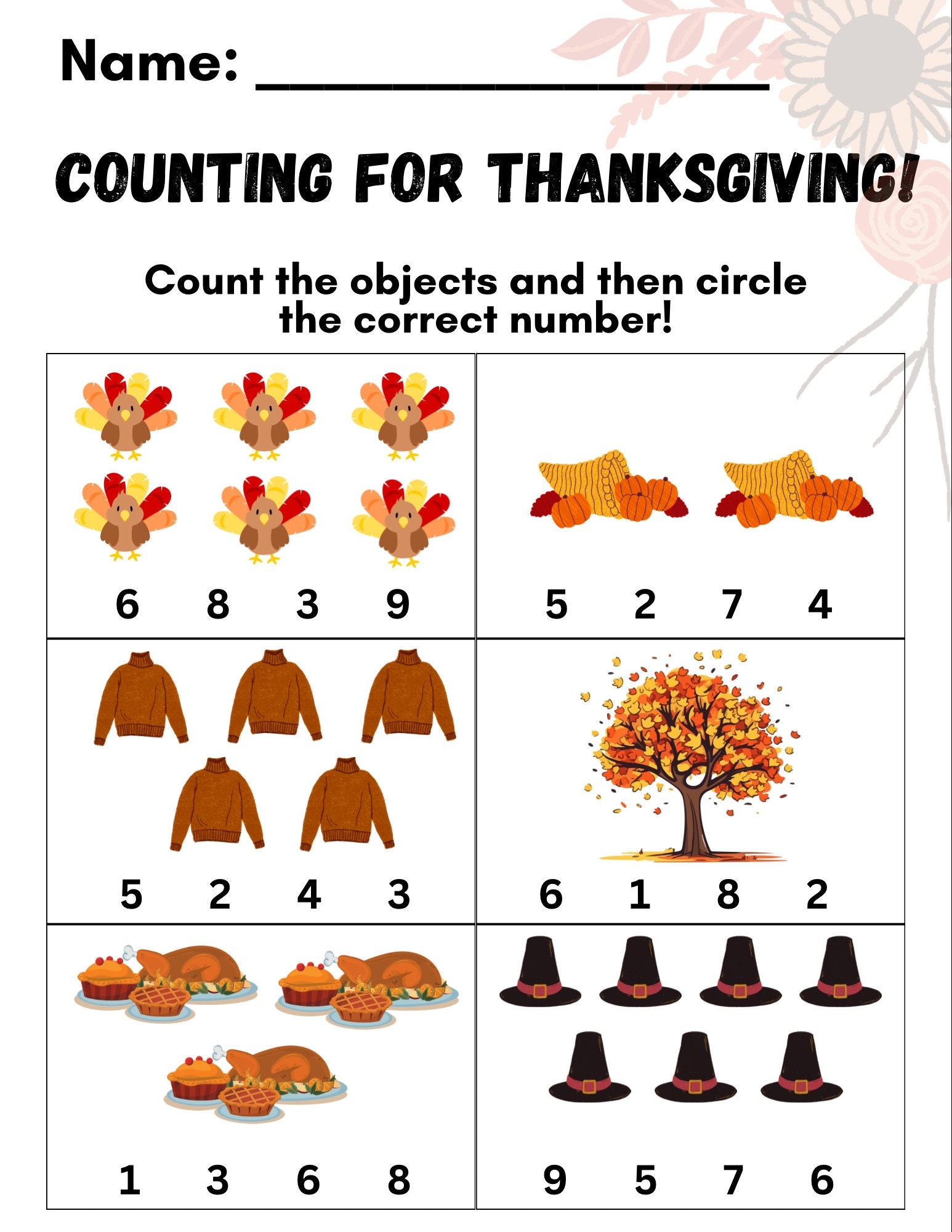 Thanksgiving Number Matching For Pre K Prek Fine Motor Preschool Tools Holiday Themed Activities Preschool Worksheet Match Game Etsy