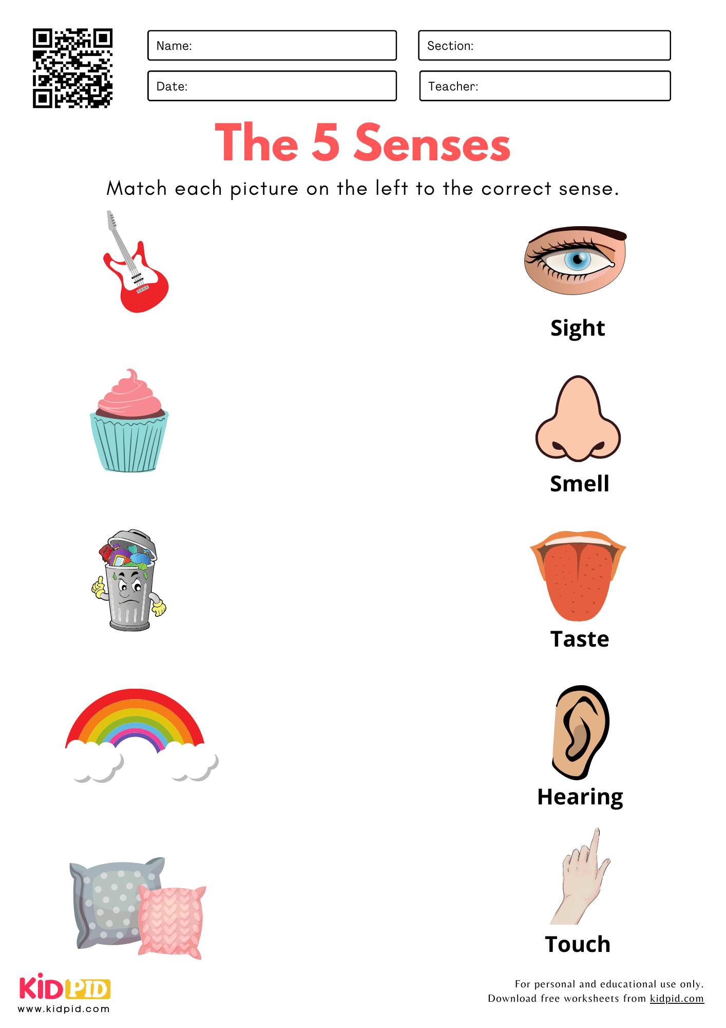 5 senses worksheets for preschoolers