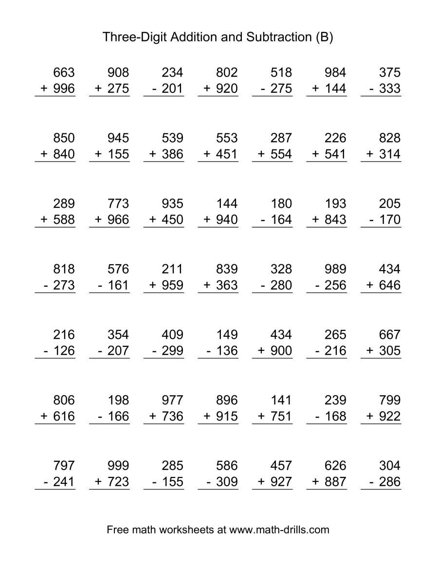 The Adding And Subtracting Three Digit Numbers B Math Worksheet Worksheets Library