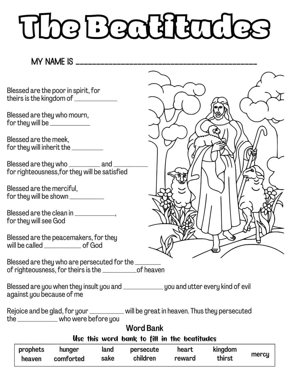 The Beatitudes Coloring Page Catholic Kids Activity PDF JPEG Etsy Norway