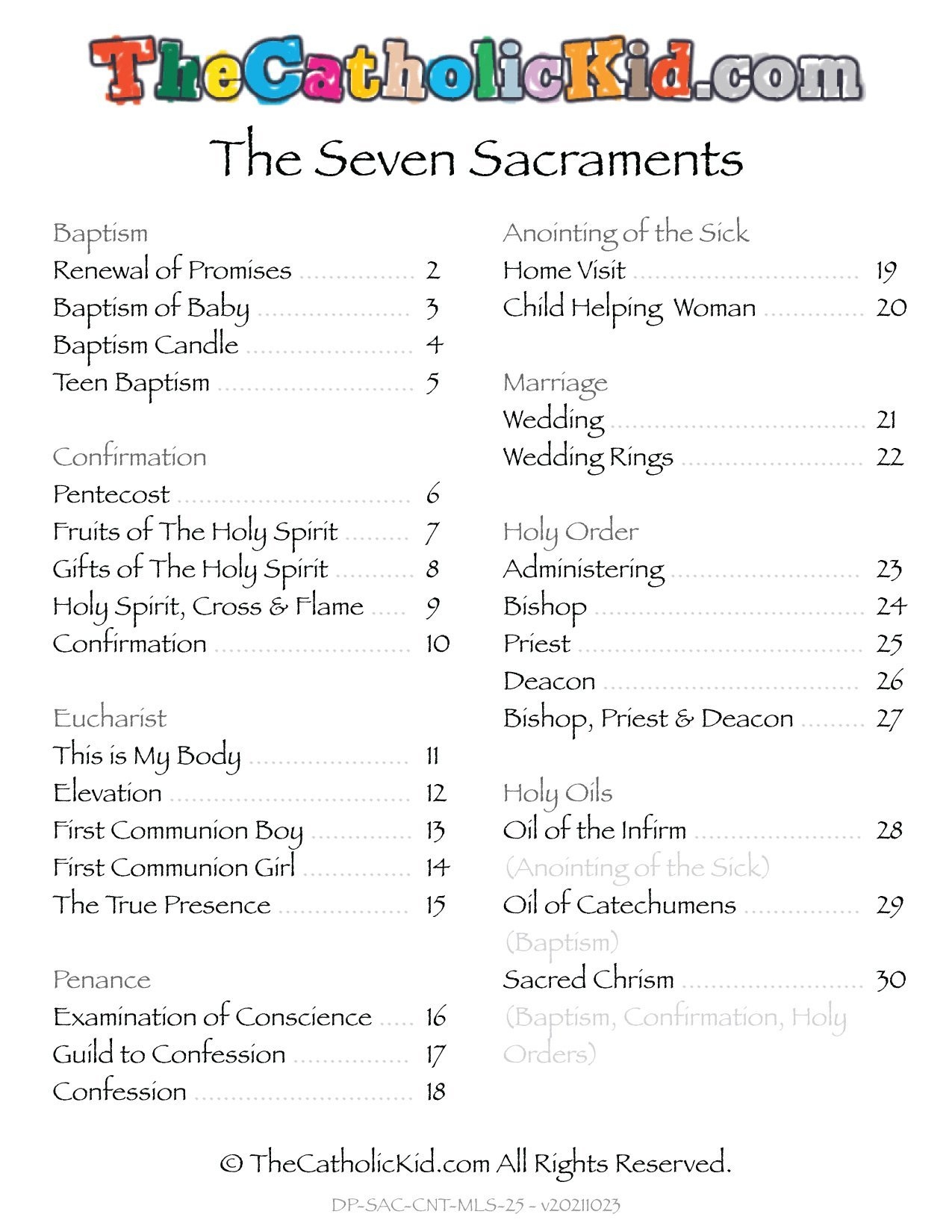 The Seven Sacraments Download Pack TheCatholicKid