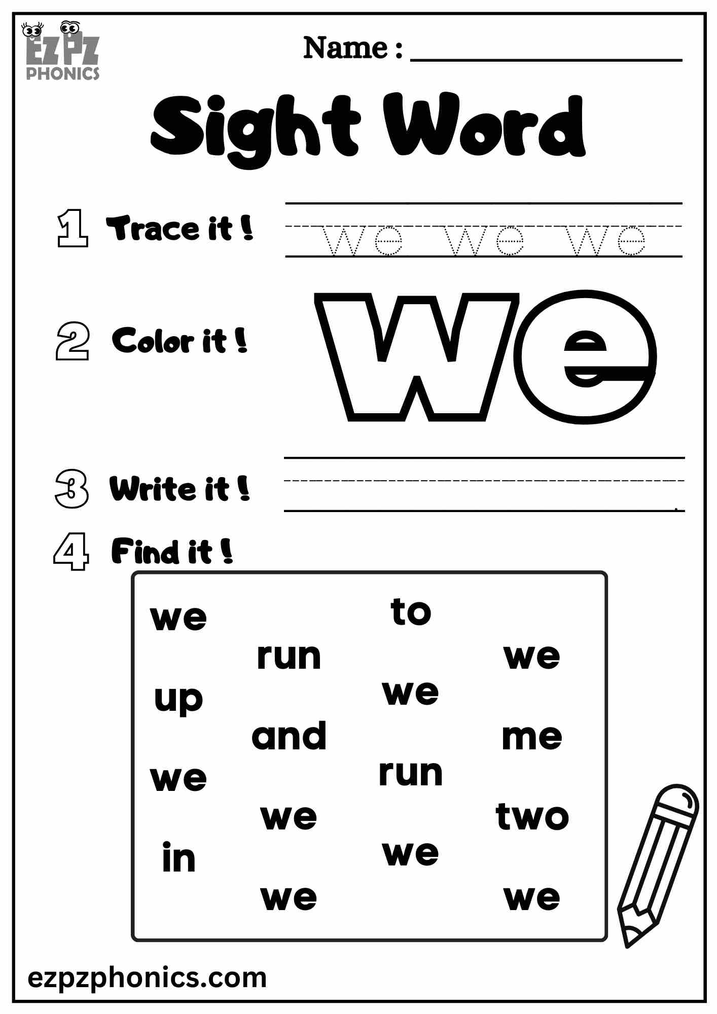 sight words kindergarten worksheet