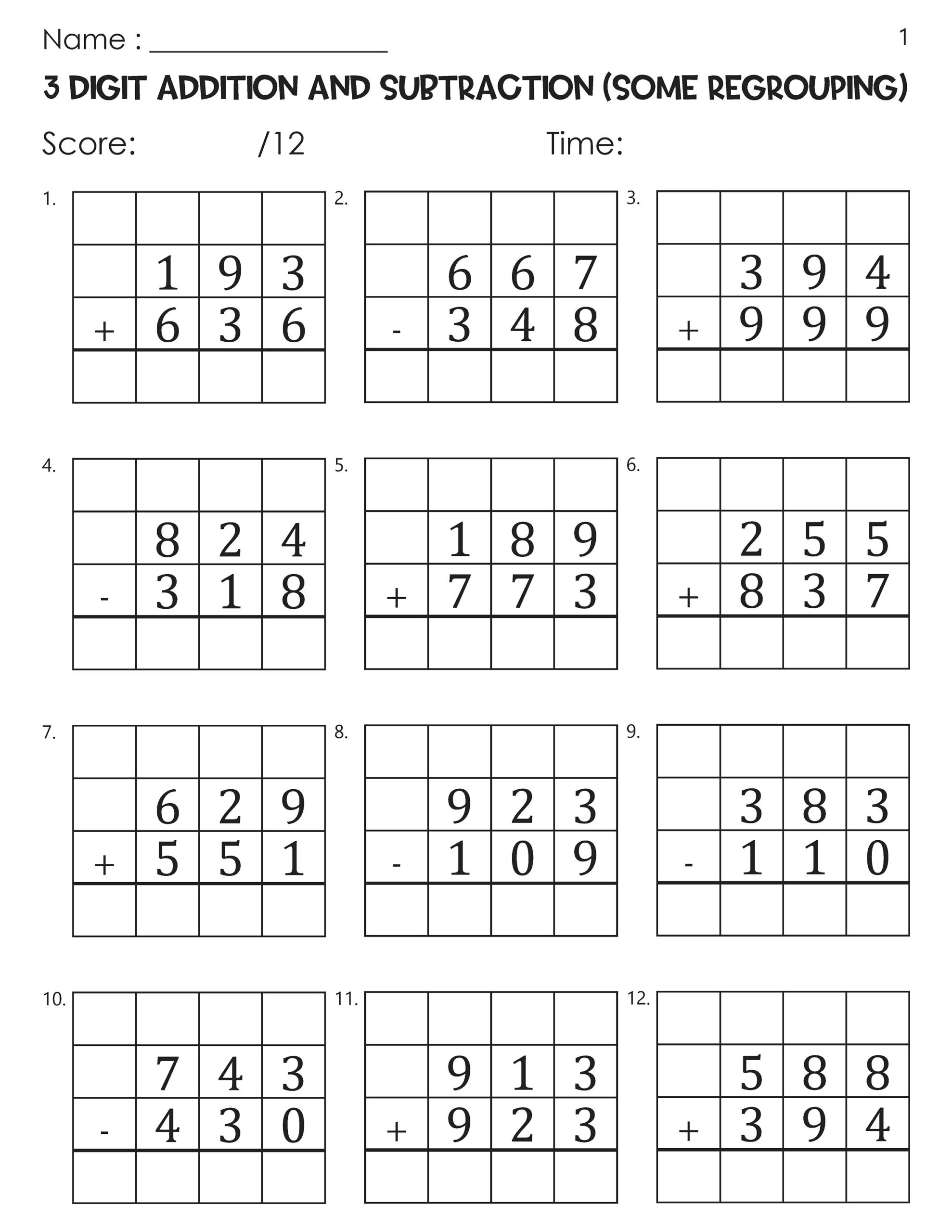 Three Digit Mixed Addition And Subtraction Some Regrouping With Grid Worksheets Etsy