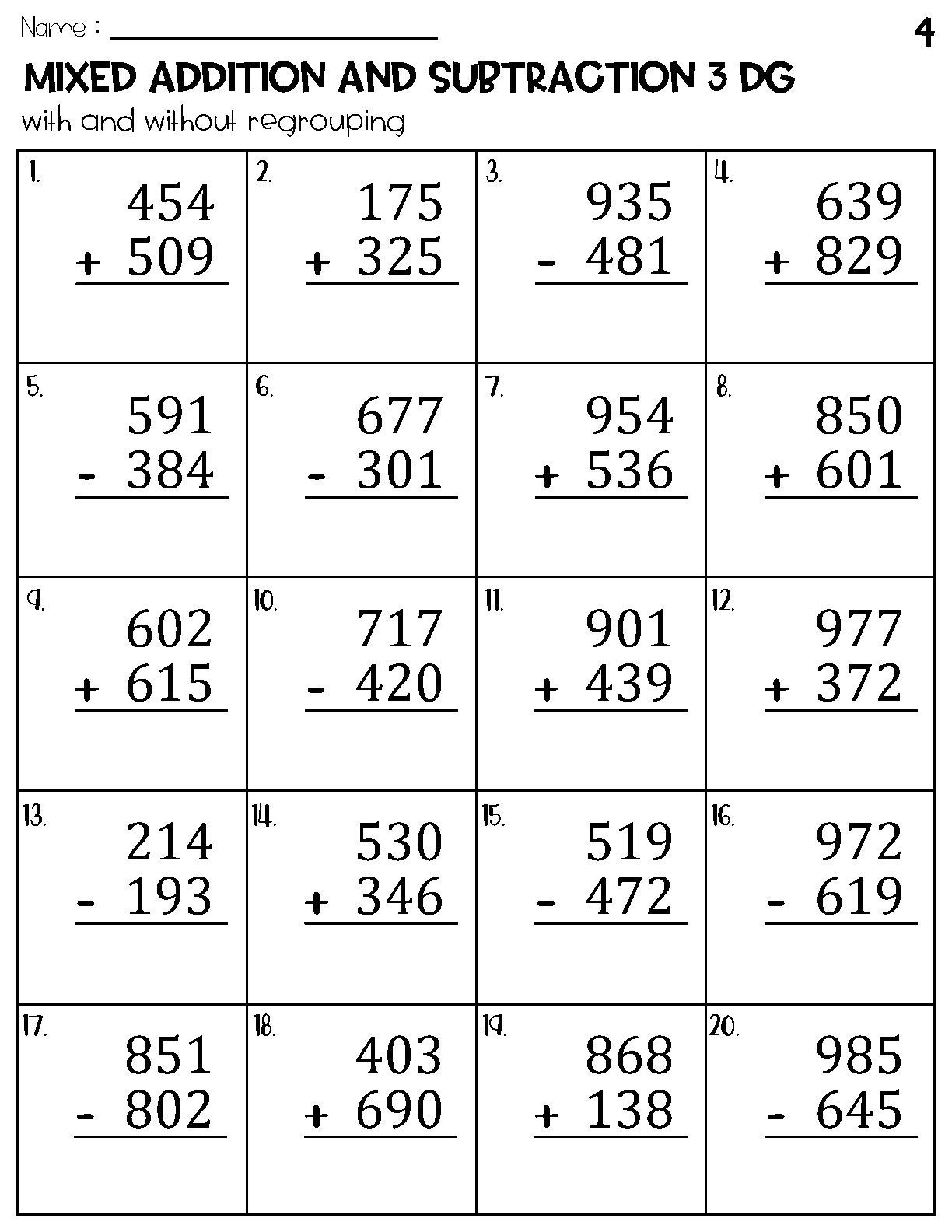 Three Digit Mixed Addition And Subtraction With And Without Regrouping Worksheets Etsy Israel