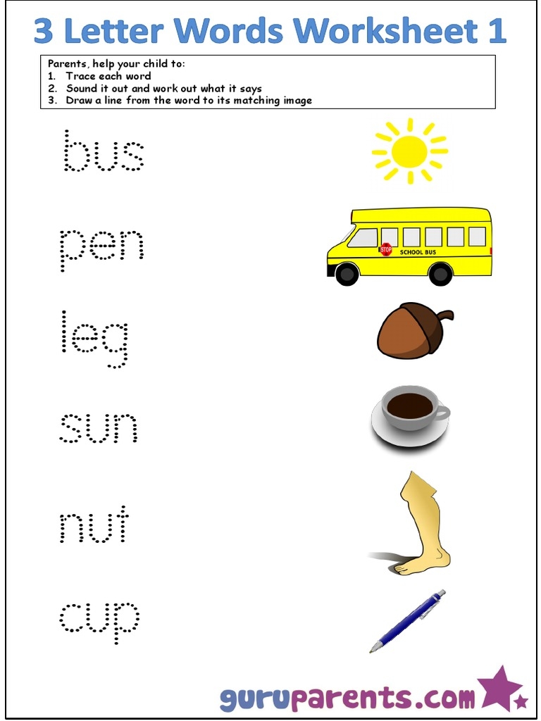 three letter words kindergarten worksheets