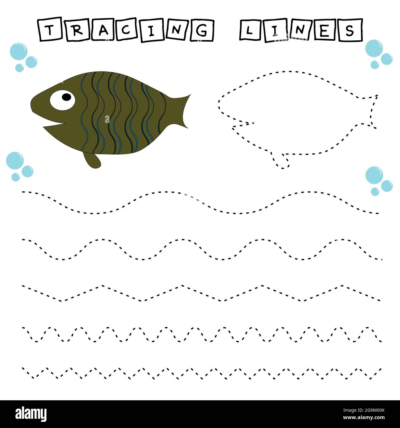 Trace Line Worksheet With Fishes For Kids Practicing Fine Motor Skills Educational Game For Preschool Children Stock Vector Image Art Alamy