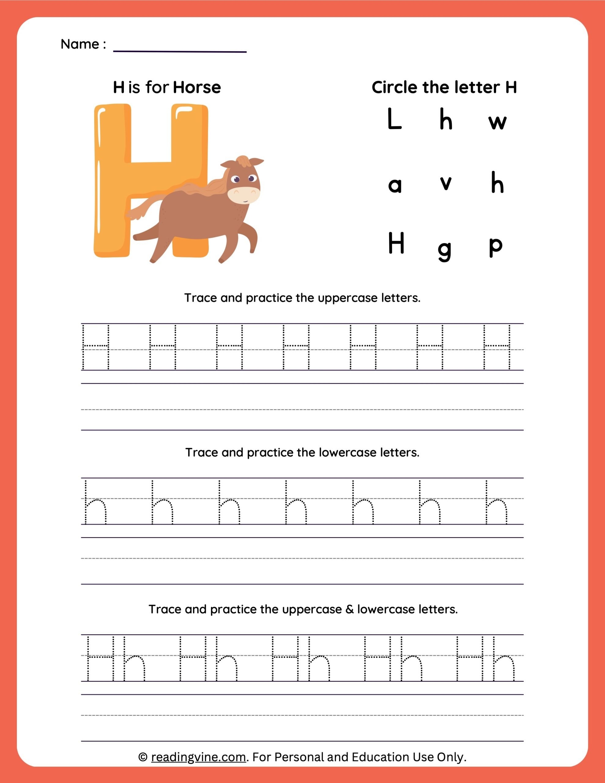 letter h worksheet preschool