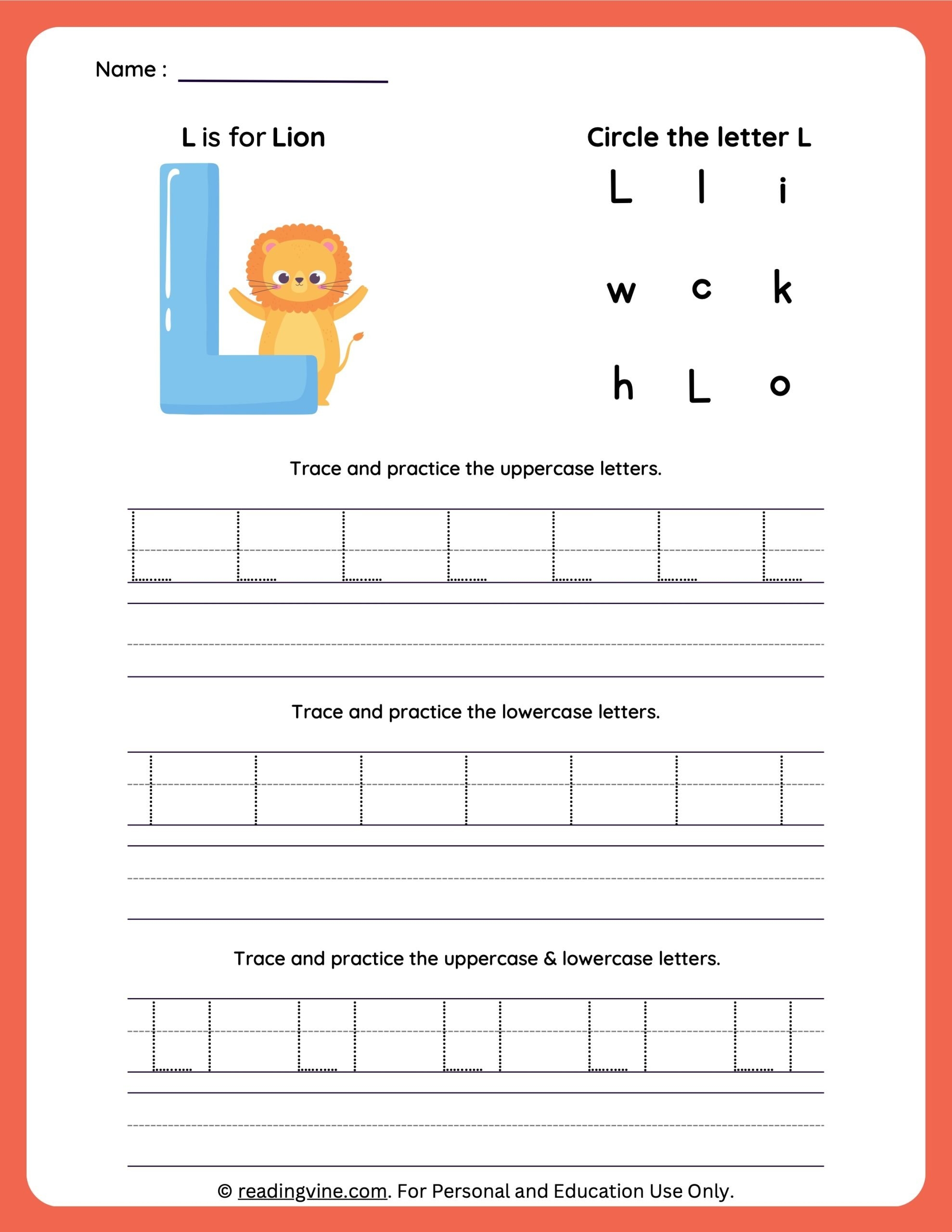 Tracing Letter L Worksheets For Preschool