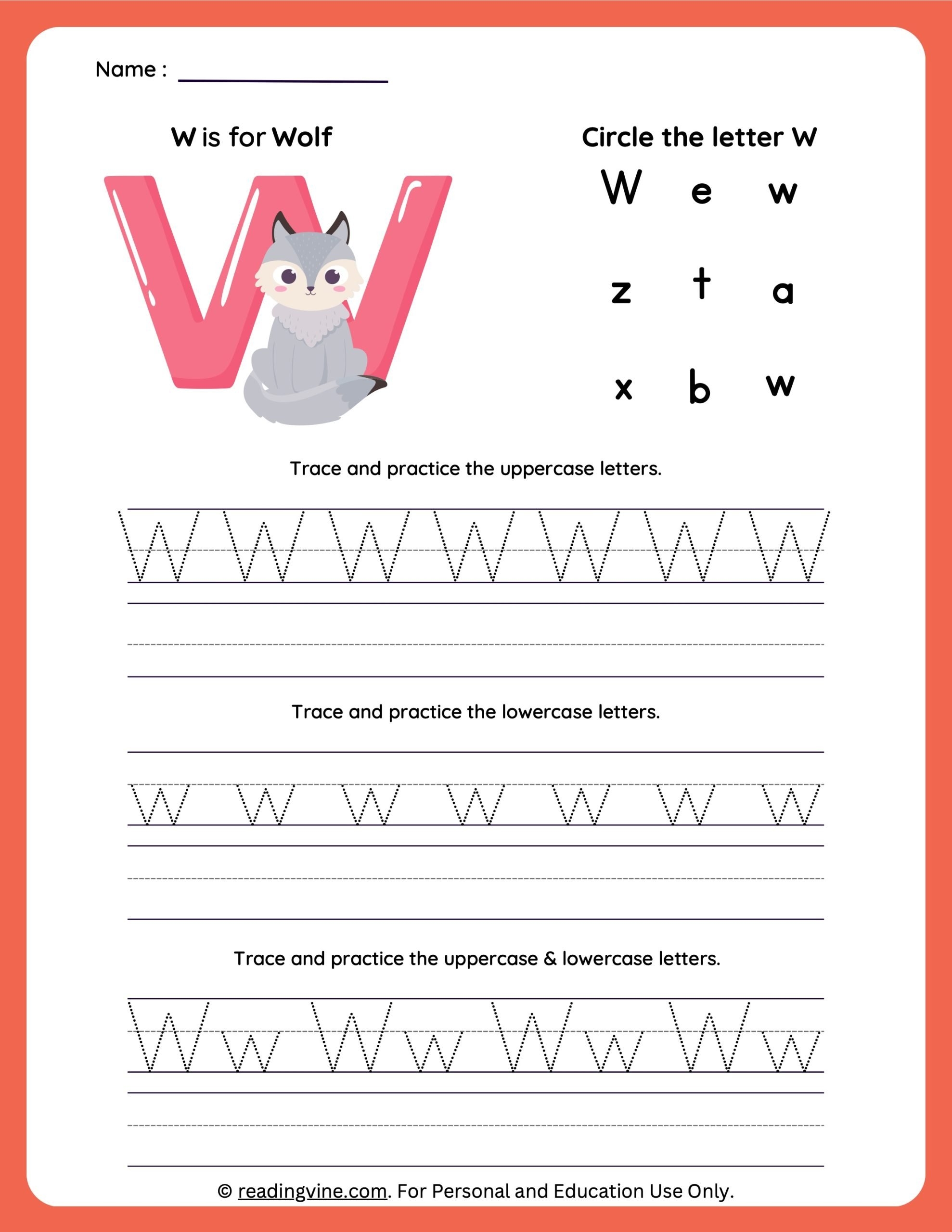 Tracing Letter W Worksheets For Preschool