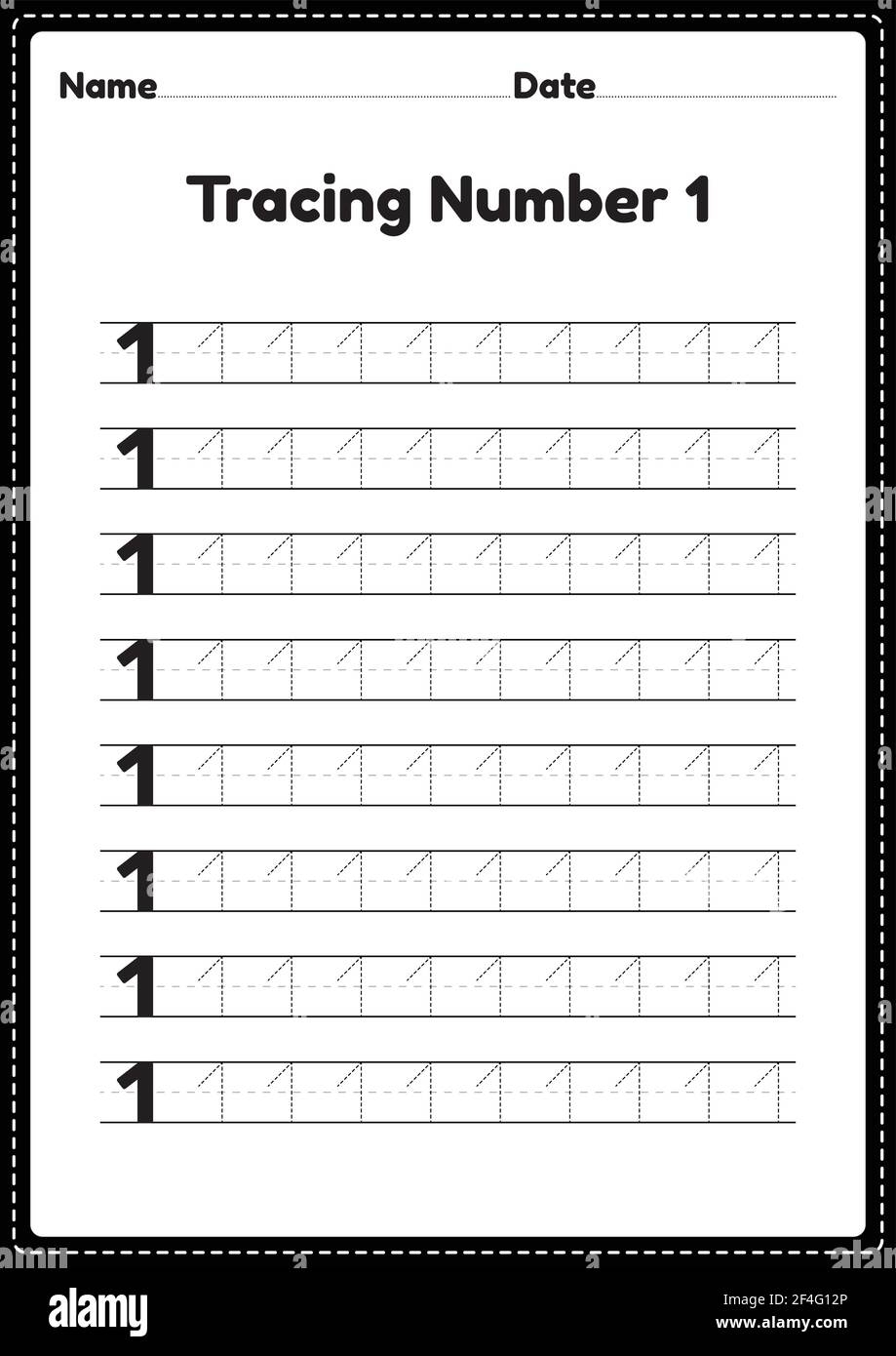 Tracing Number 1 Worksheet For Kindergarten And Preschool Kids For Educational Practice In A Printable Page Stock Vector Image Art Alamy