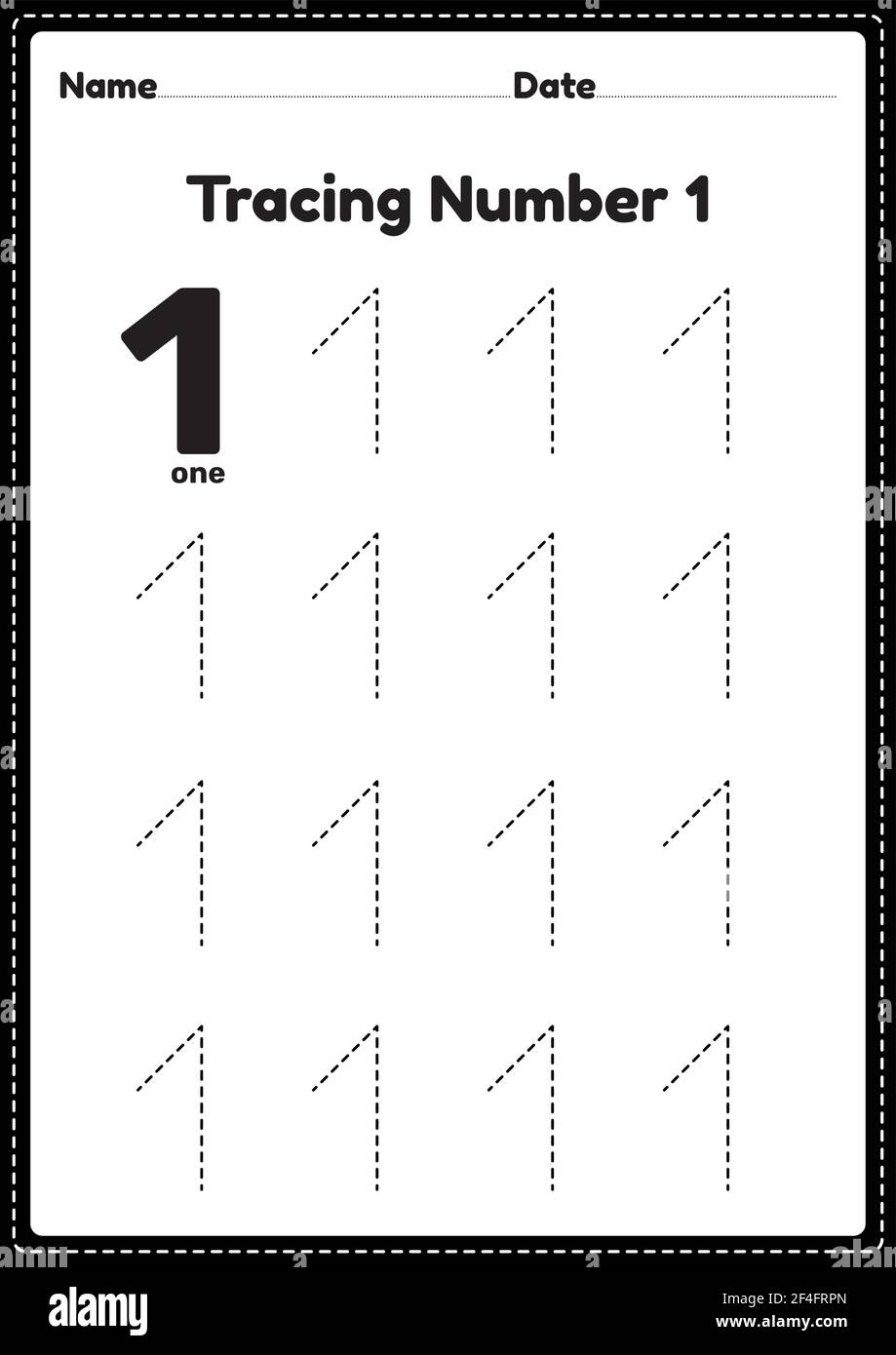 Tracing Number 1 Worksheet For Kindergarten And Preschool Kids For Educational Practice In A Printable Page Stock Vector Image Art Alamy