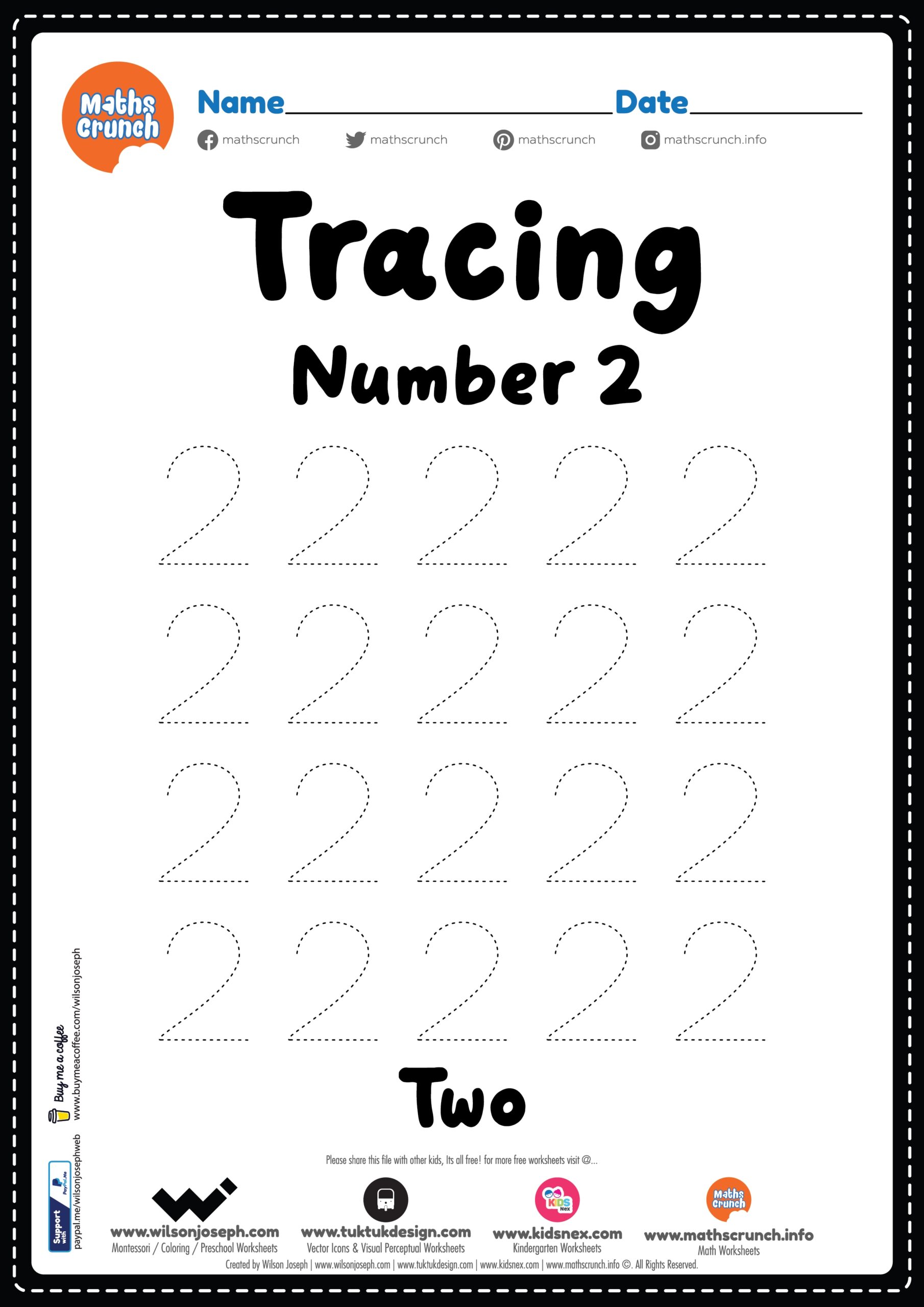 number 2 kindergarten worksheets