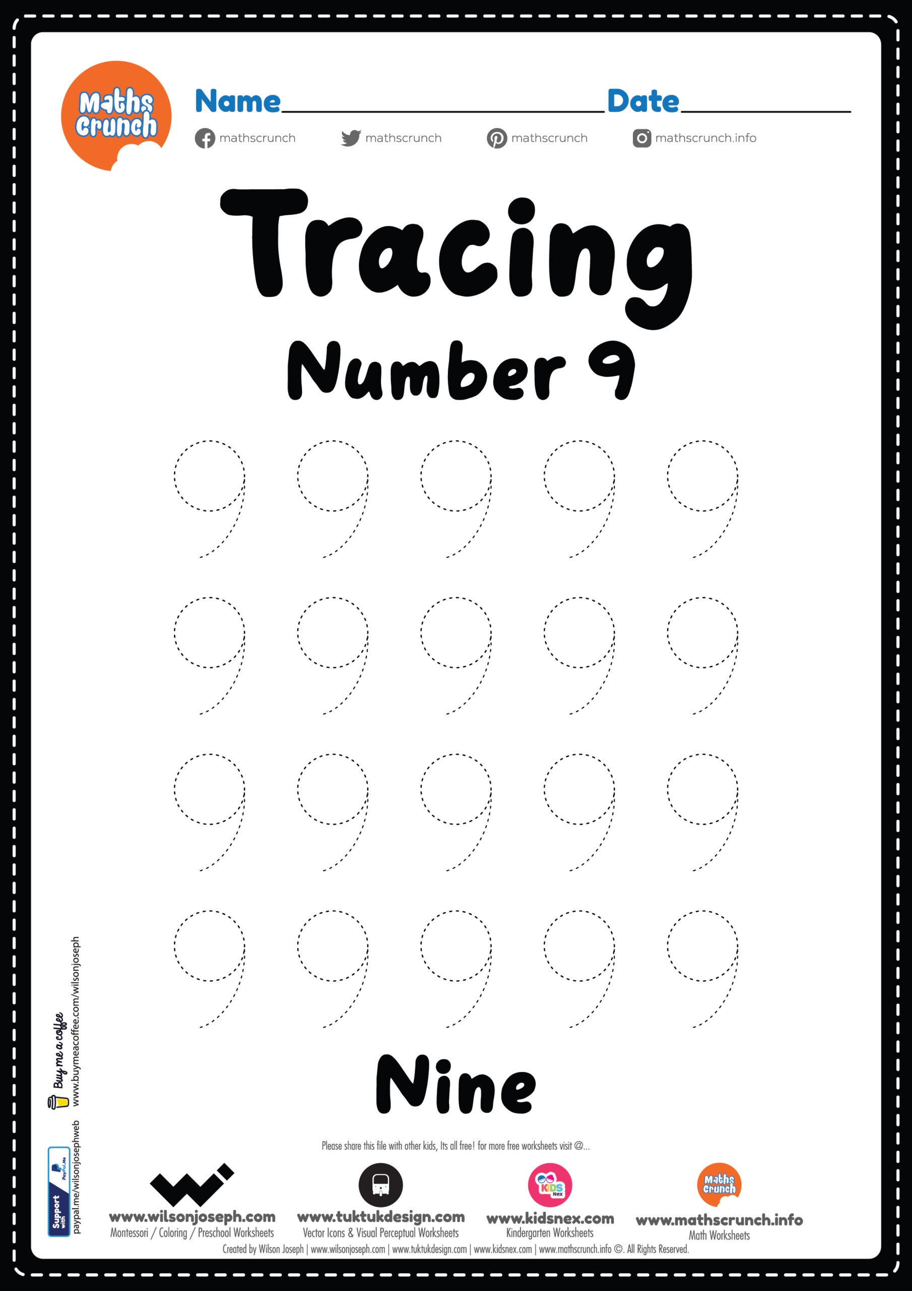 number 9 worksheets for preschool