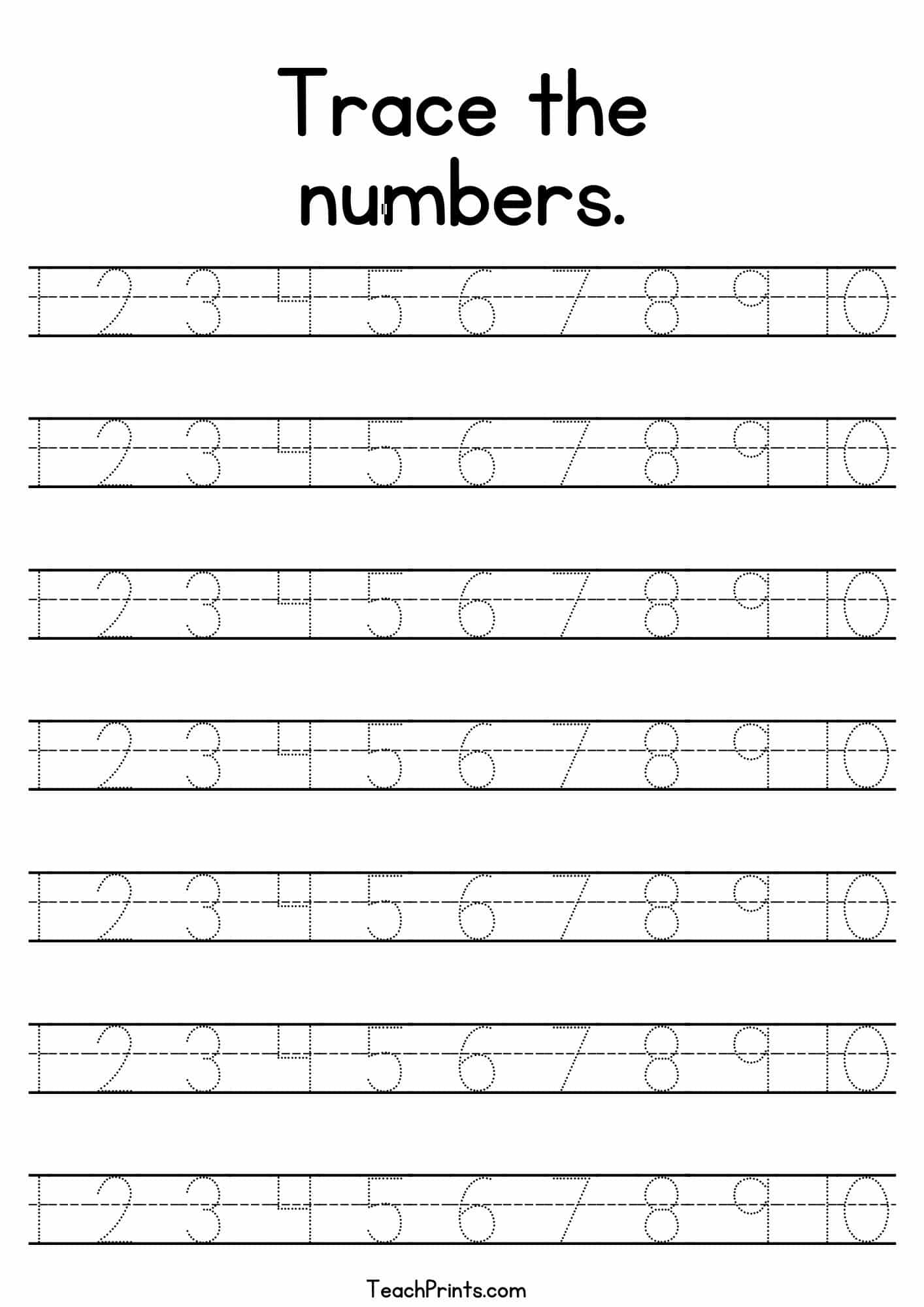 Tracing Numbers 1 10 Worksheets Free Printable Pdfs Teach Prints
