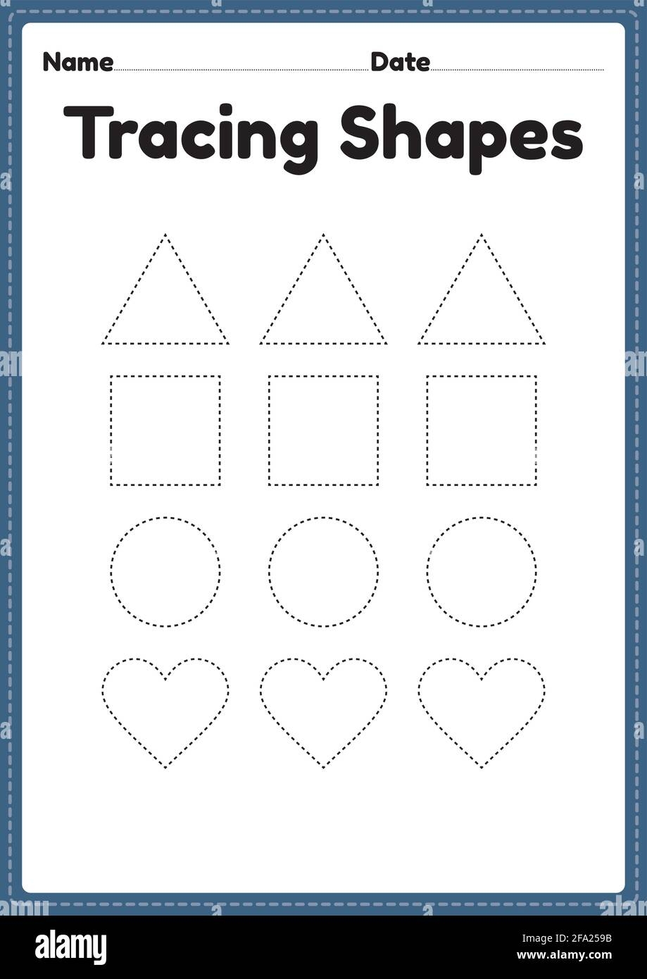 Tracing Shapes Worksheet For Kindergarten And Preschool Kids For Handwriting Practice And Educational Activities In A Printable Page Illustration Stock Vector Image Art Alamy