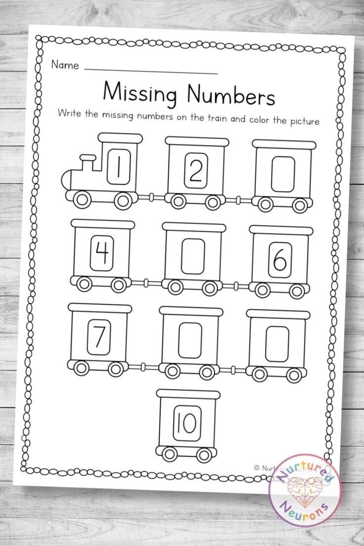 Train Missing Number Worksheet 1 10 Kindergarten Math Printable Nurtured Neurons
