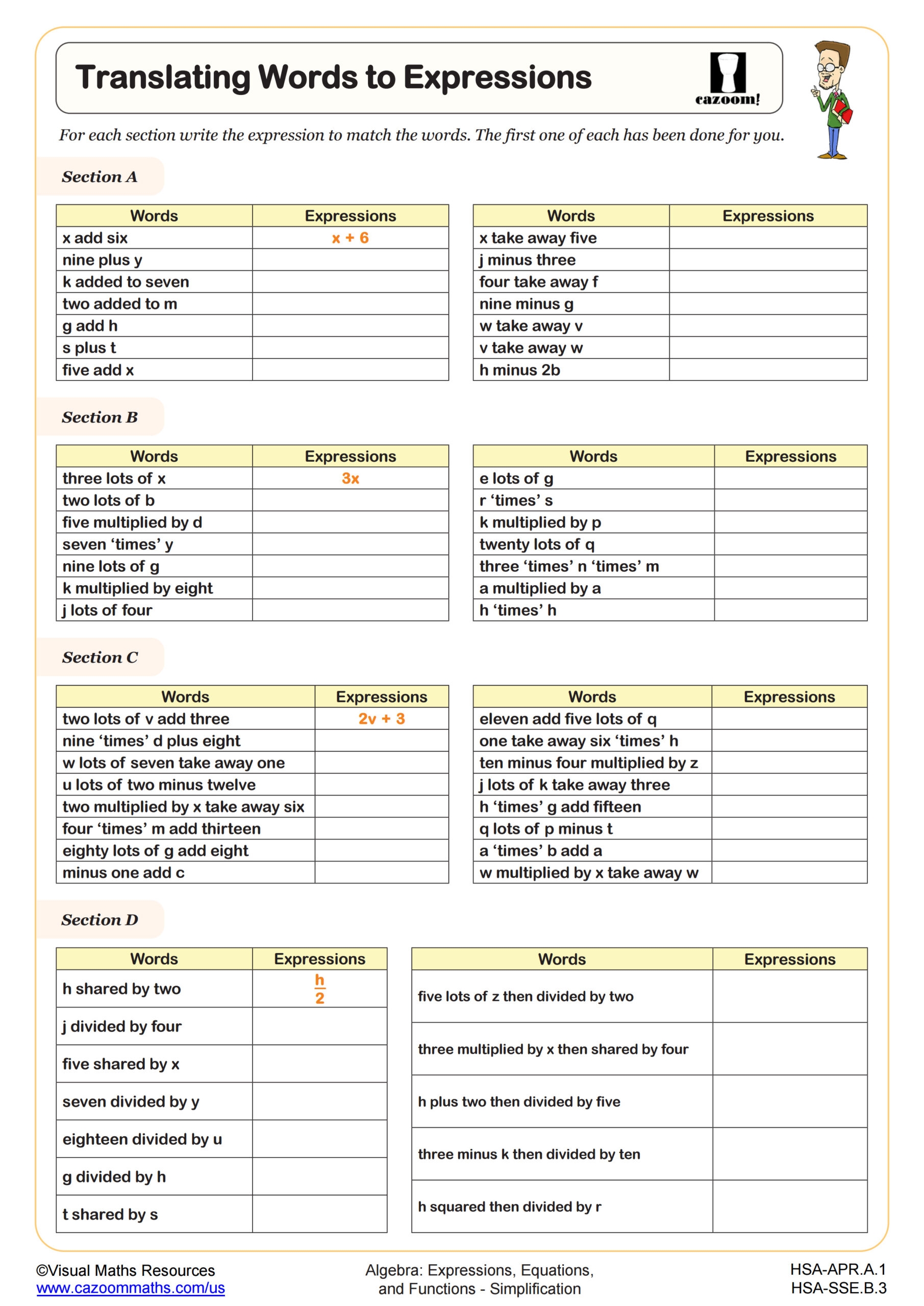 Translating Words To Expressions Worksheet PDF Printable Algebra Worksheet Cazoom Math Translating Words To Expressions Worksheet PDF Printable Algebra Worksheet Cazoom Math