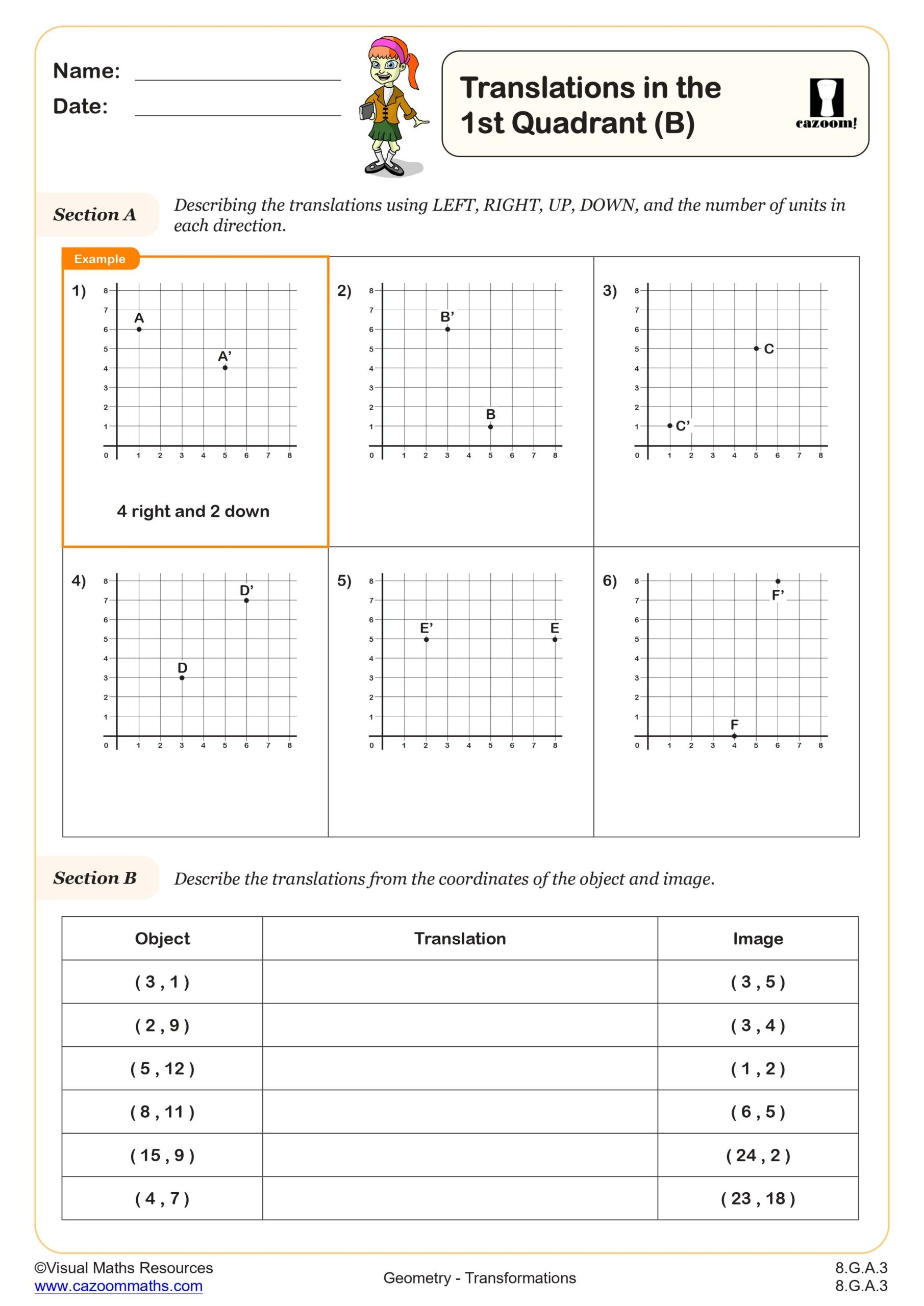 Translations In The 1st Quadrant B Worksheet Fun And Engaging 8th Grade Geometry Worksheet Cazoom Math Translations In The 1st Quadrant B Worksheet Fun And Engaging 8th Grade Geometry Worksheet Cazoom Math