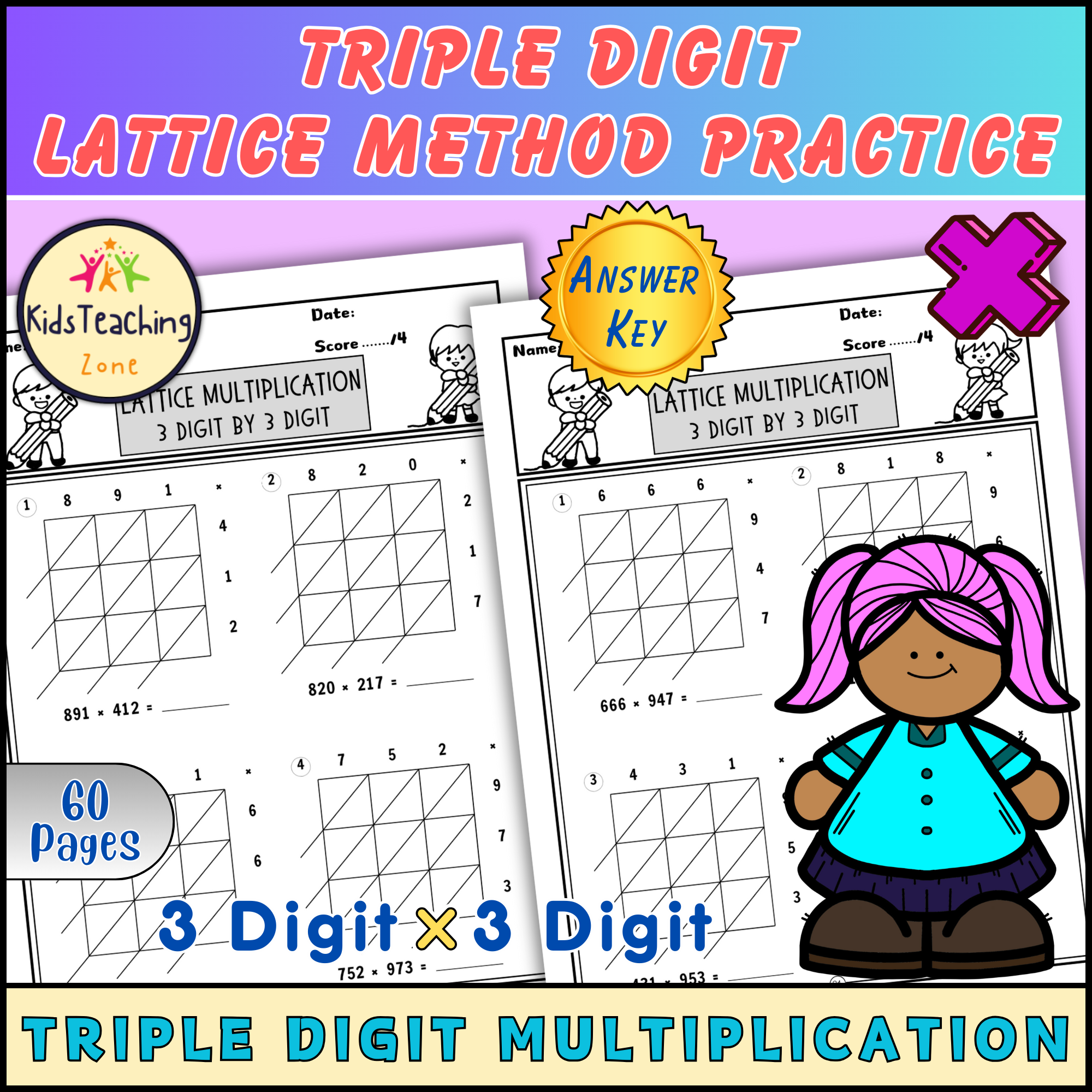 Triple Digit Multiplication Worksheet Activities Lattice Grid Method Made By Teachers