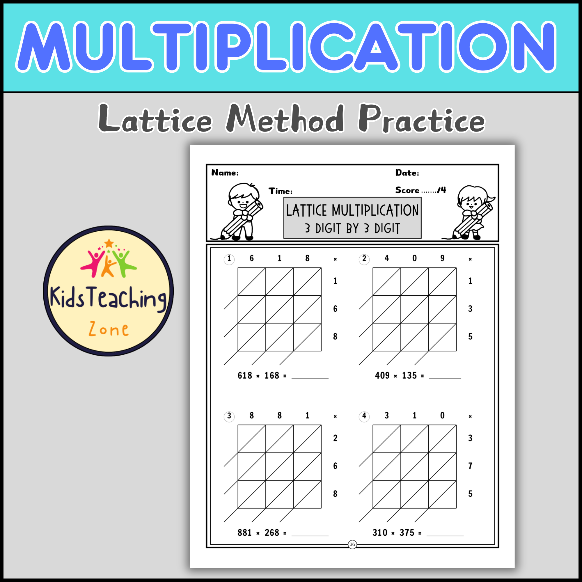Triple Digit Multiplication Worksheet Activities Lattice Grid Method Made By Teachers