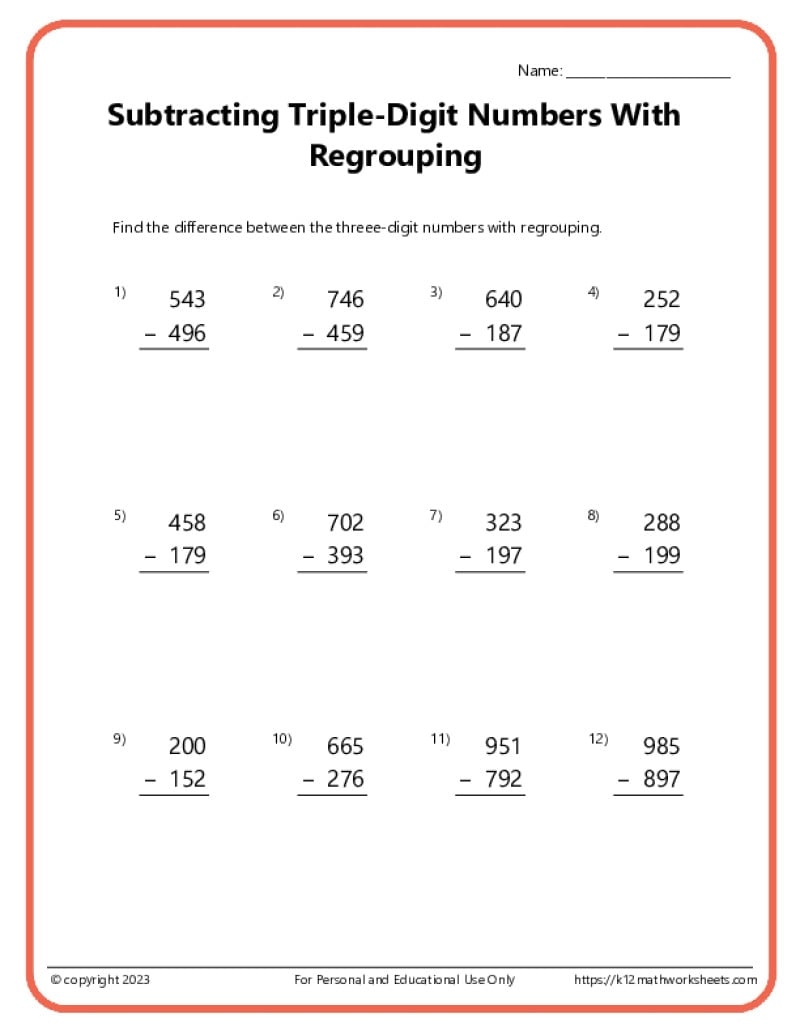 3 digit addition and subtraction