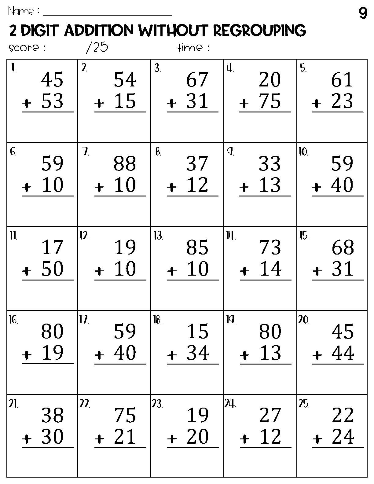 Two Digit Addition Without Regrouping Worksheets Etsy Norway