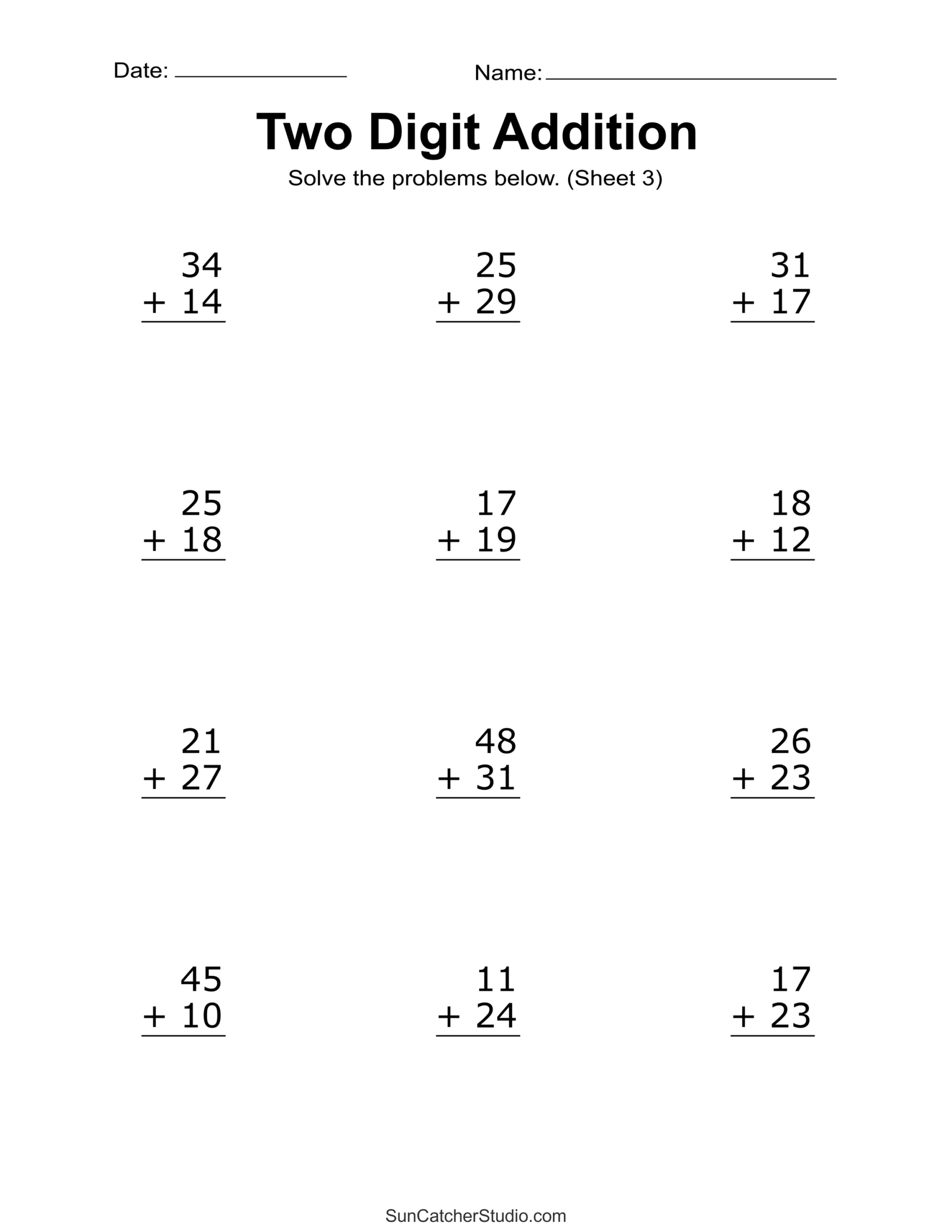 Two Digit Addition Worksheets Printable 2 Digit Problems Free Printables Lettering SVG Files Tools Apps